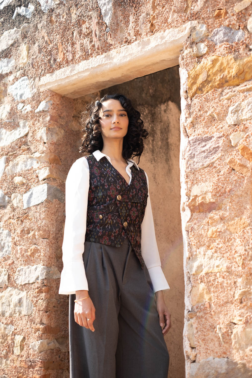 Munia Silk Ikat Sleeveless Waistcoat