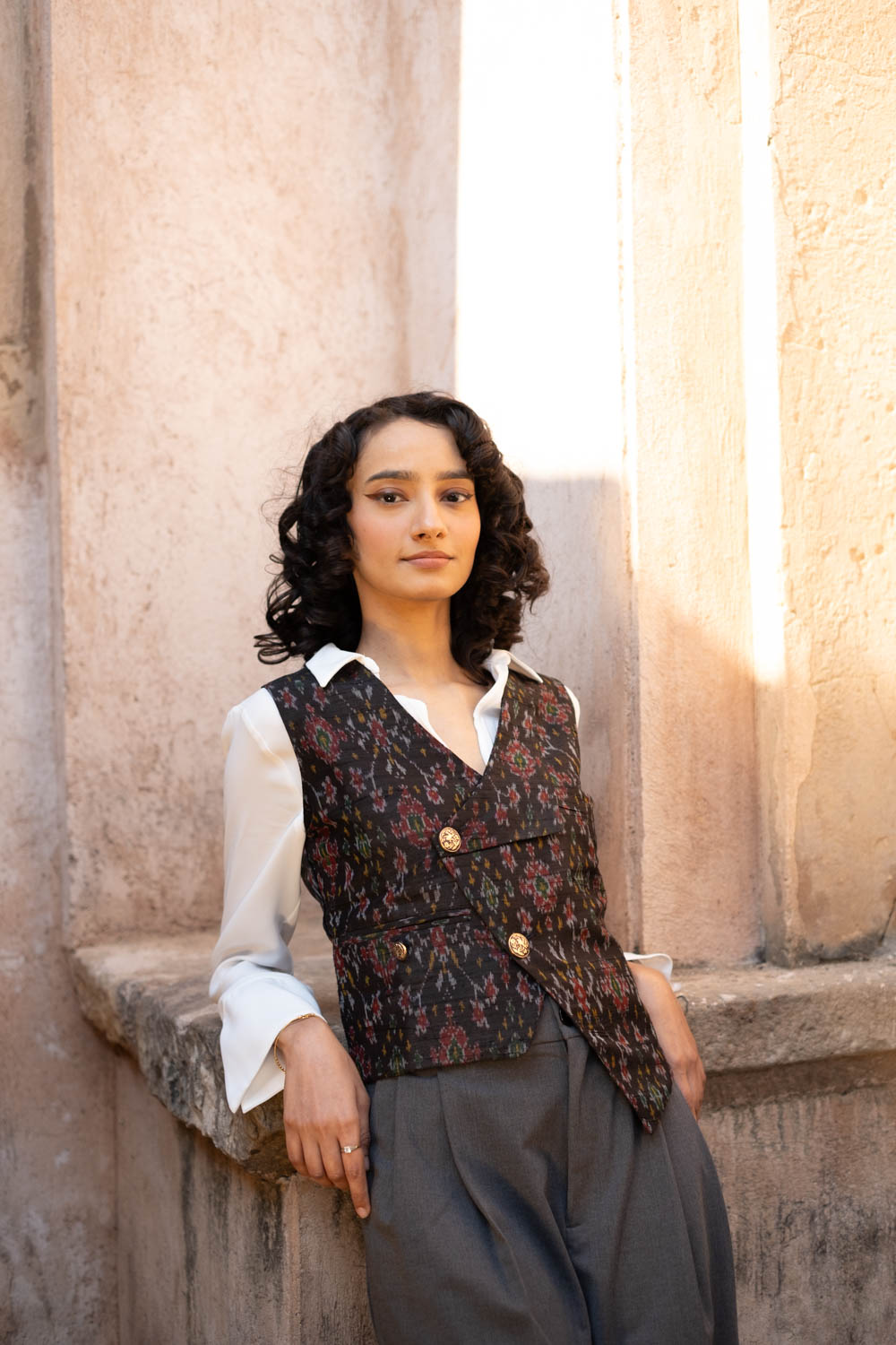 Munia Silk Ikat Sleeveless Waistcoat
