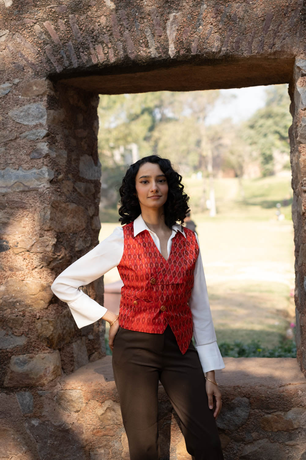 Munia Silk Ikat Sleeveless Waistcoat