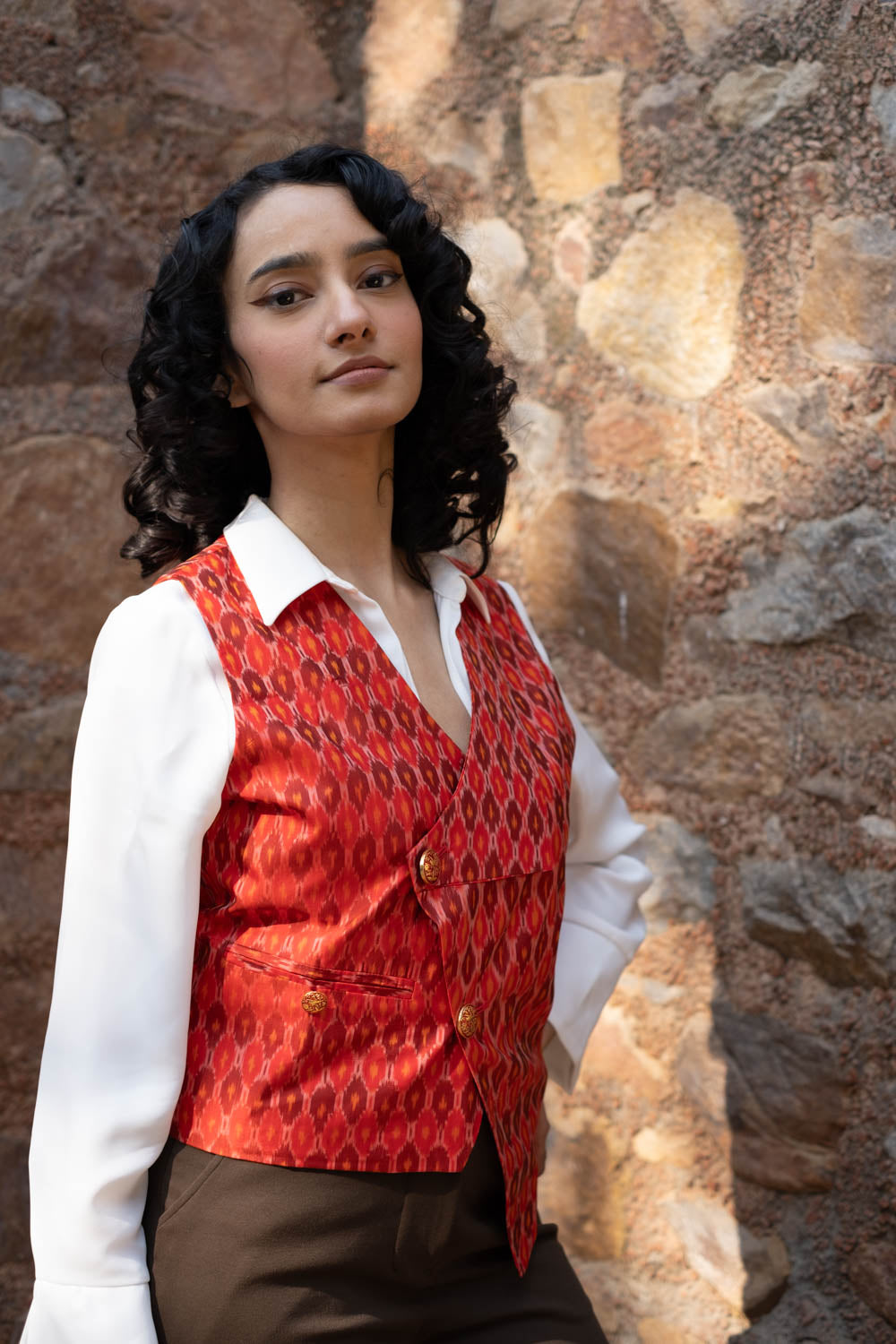Munia Silk Ikat Sleeveless Waistcoat
