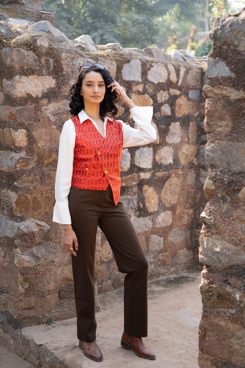 Munia Silk Ikat Sleeveless Waistcoat