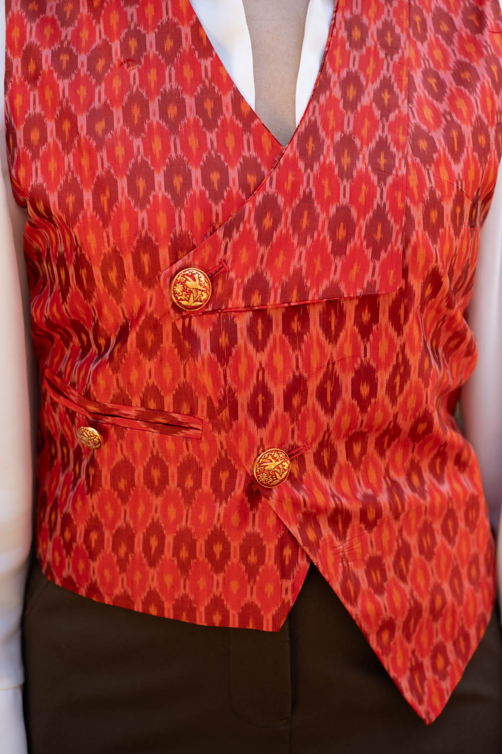 Munia Silk Ikat Sleeveless Waistcoat