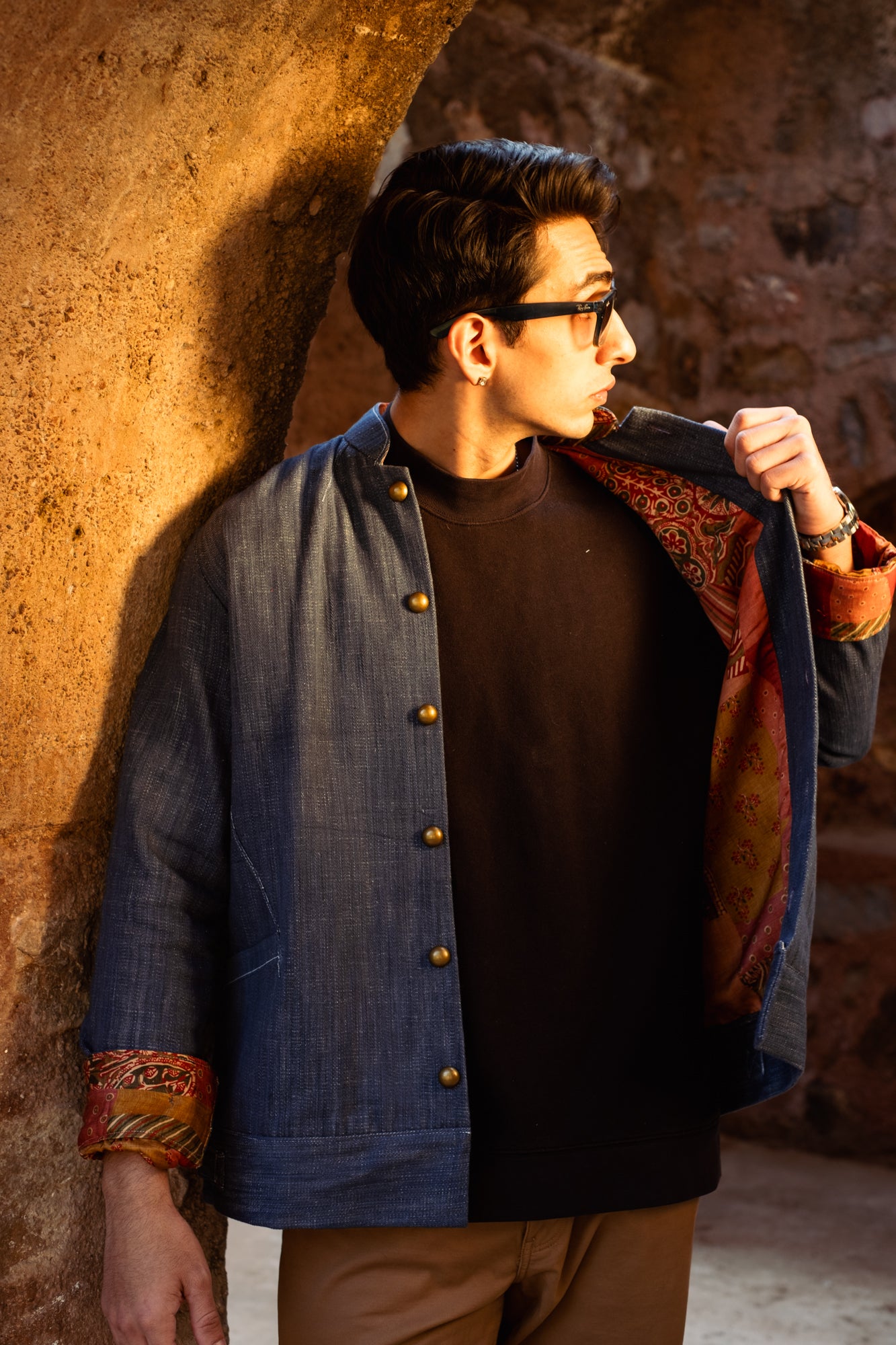 Baya Mandarin Collar Khadi Denim Jacket