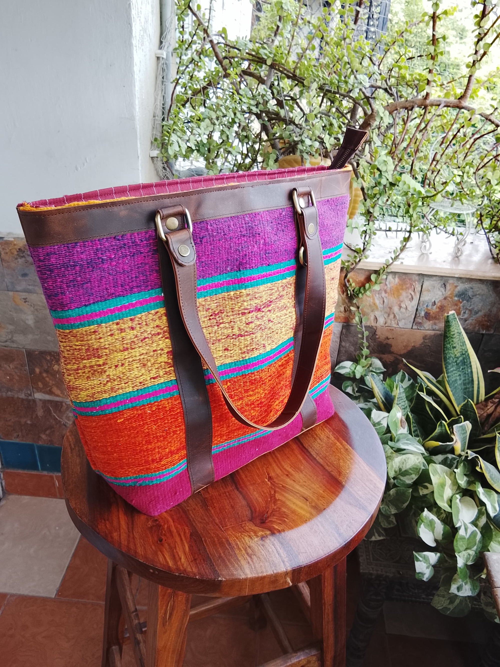 Patola ~ Multicoloured Stripe Medium Tote Bag