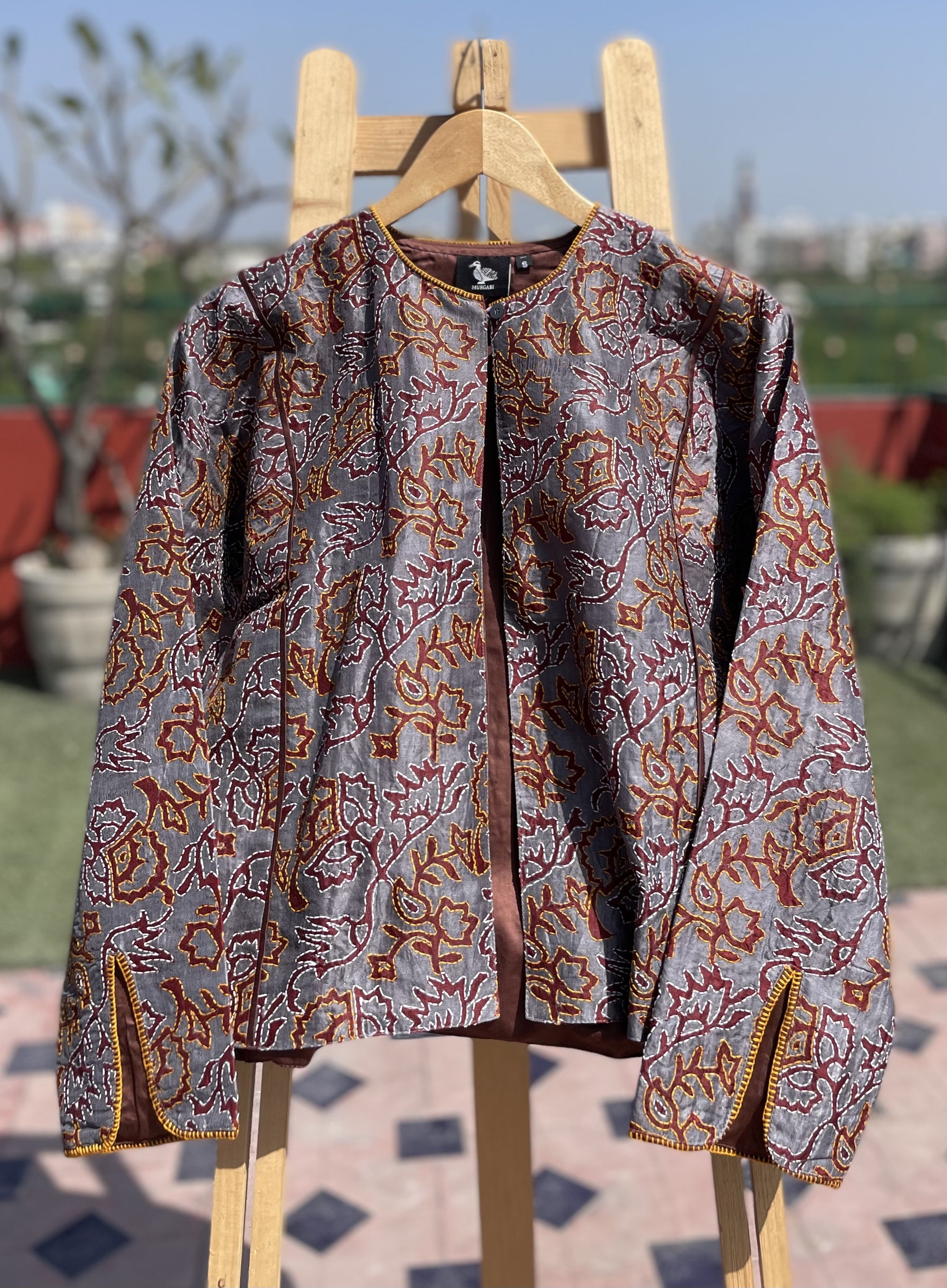 Saaras Blockprint Silk Kantha Overlay ~ S