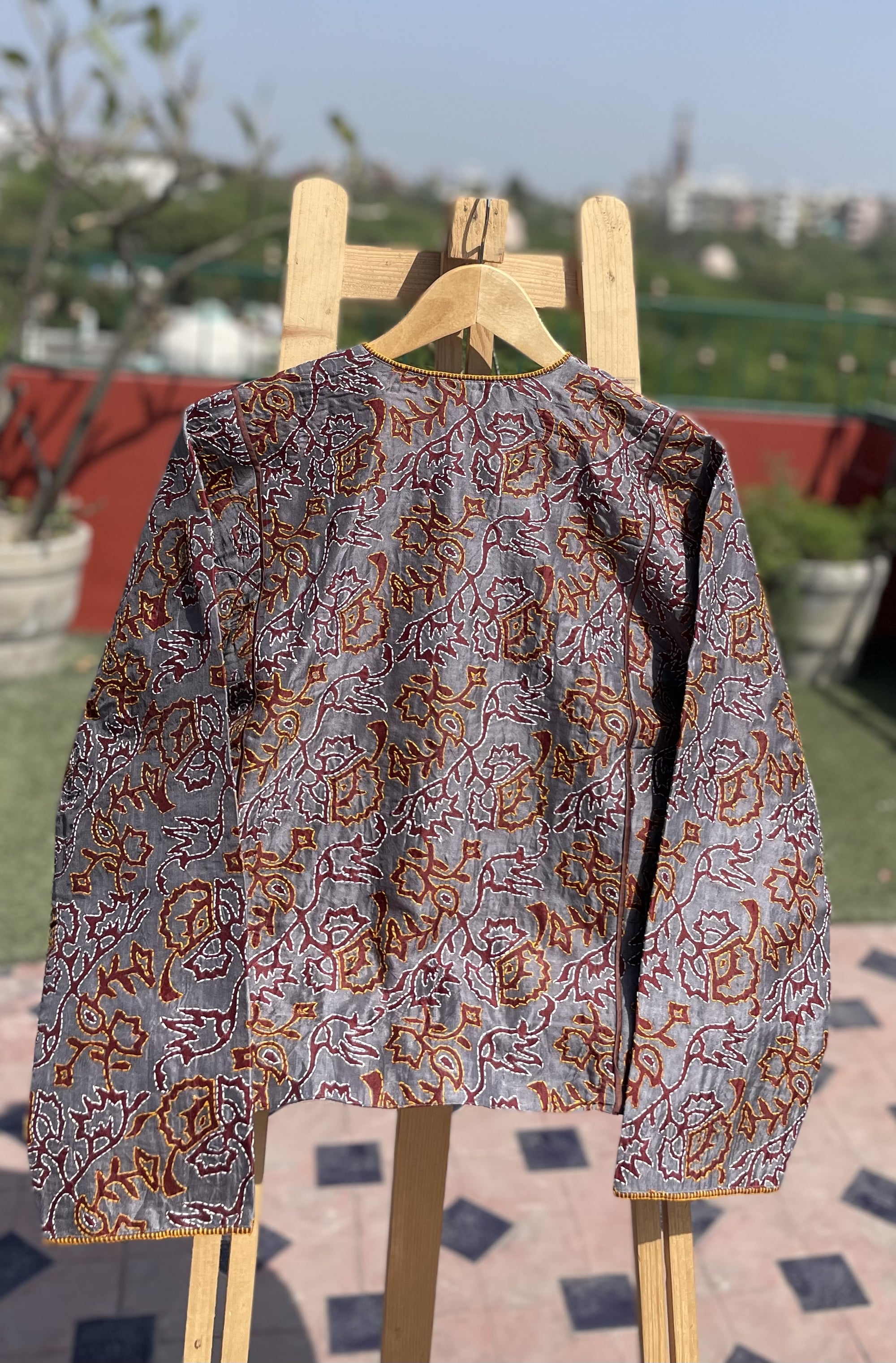 Saaras Blockprint Silk Kantha Overlay ~ S