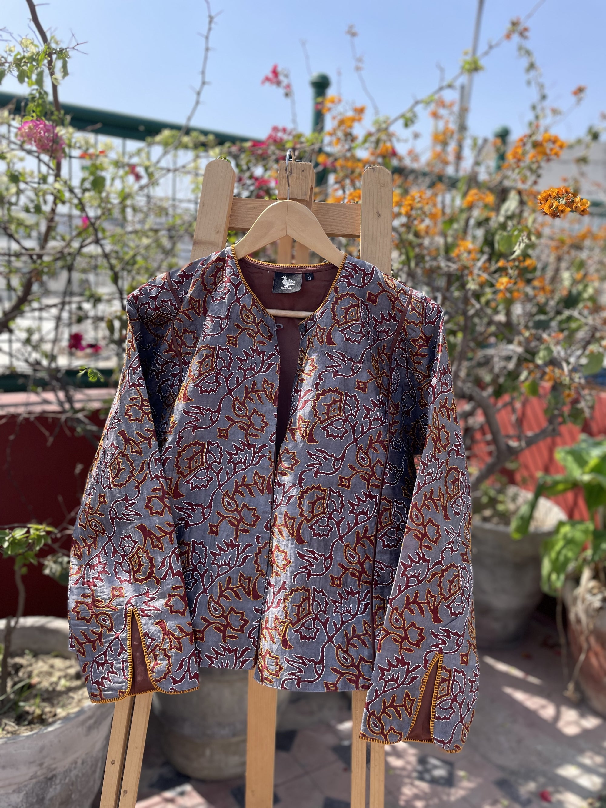 Saaras Blockprint Silk Kantha Overlay ~ S