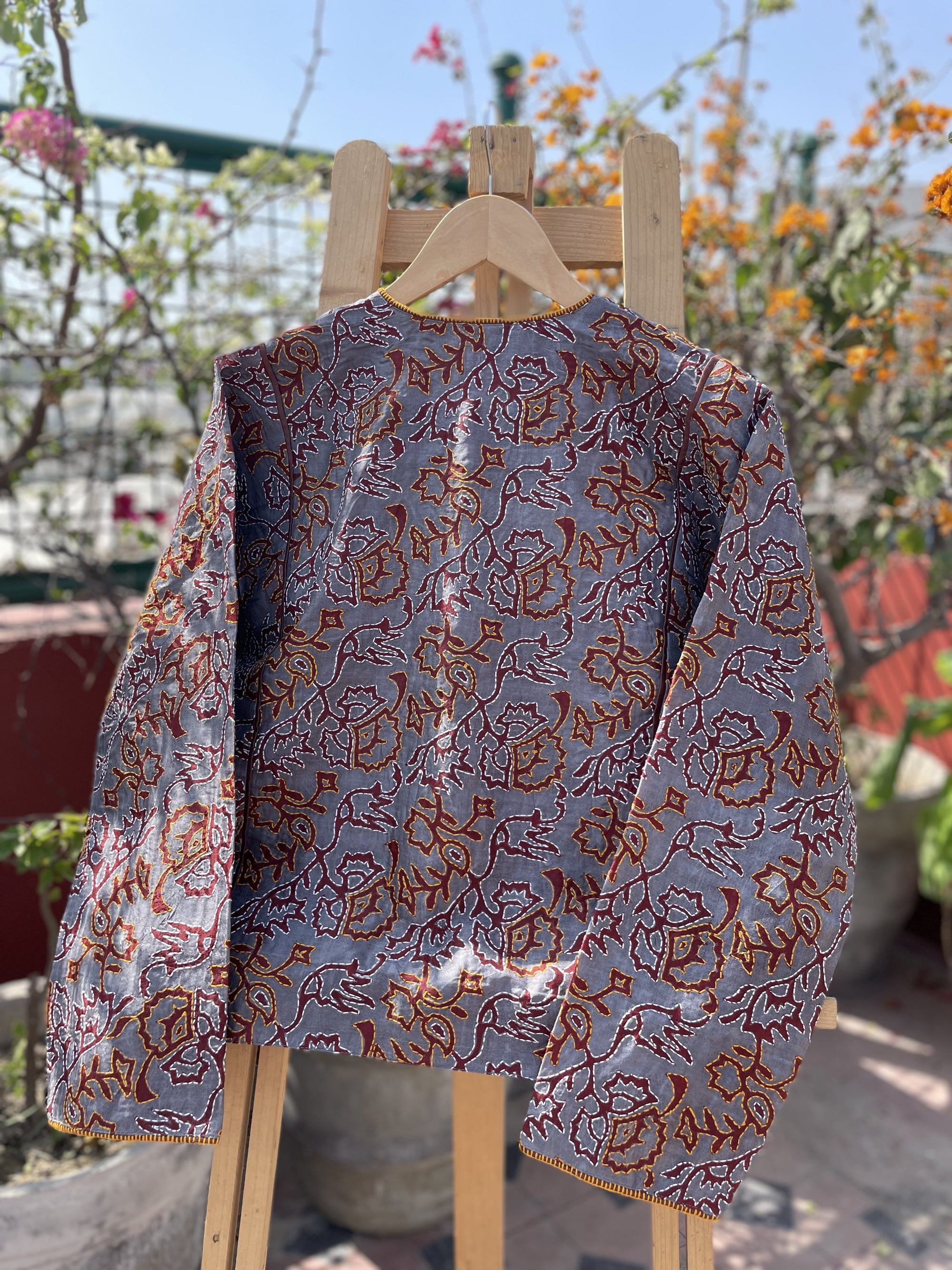 Saaras Blockprint Silk Kantha Overlay ~ S