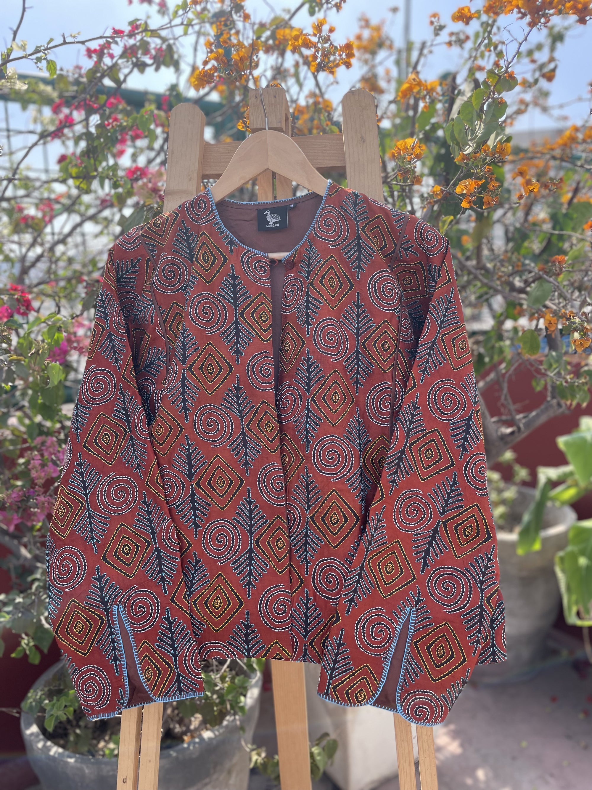 Saaras Blockprint Silk Kantha Overlay ~ S