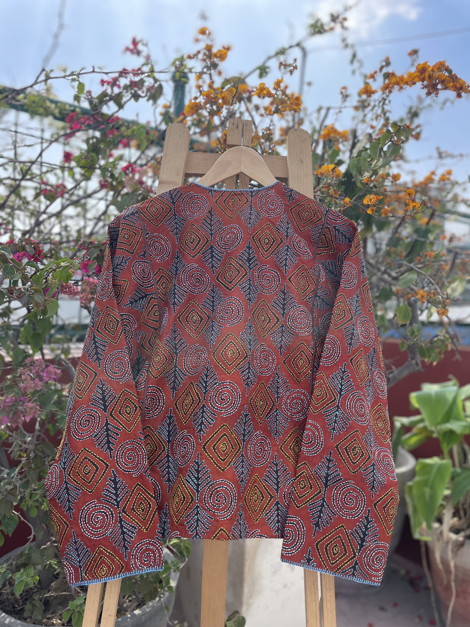Saaras Blockprint Silk Kantha Overlay ~ S