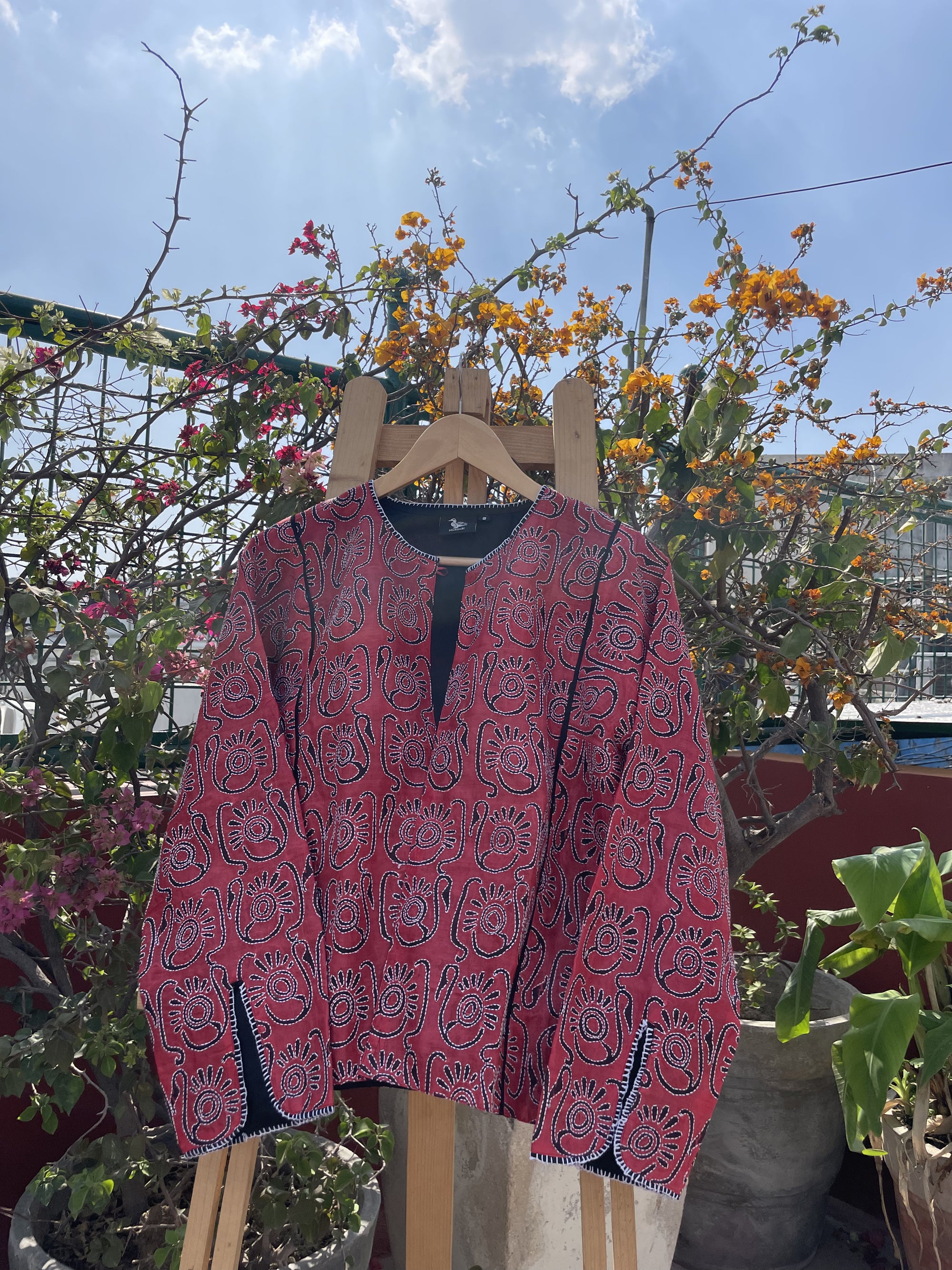 Saaras Blockprint Silk Kantha Overlay ~ S