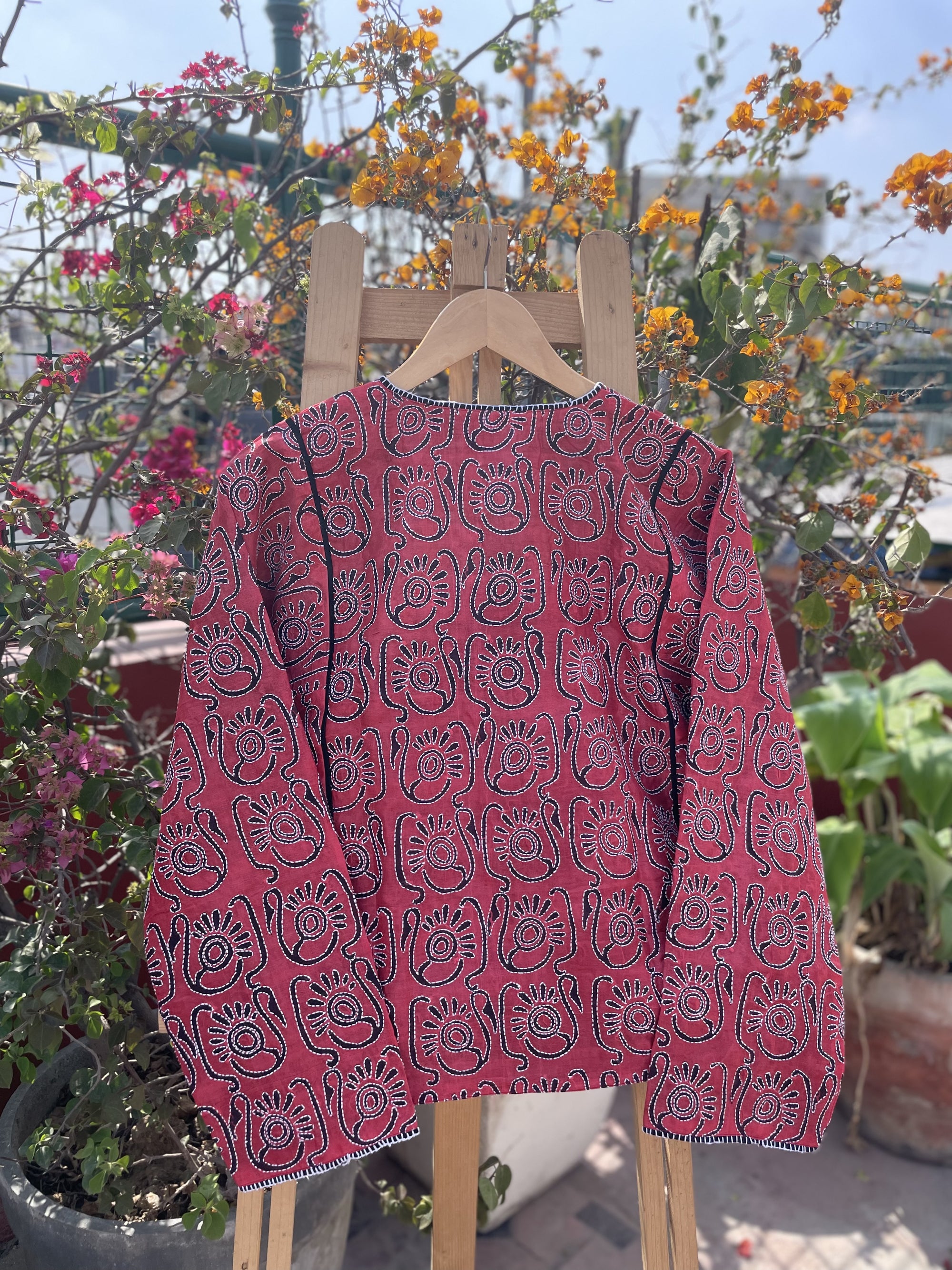 Saaras Blockprint Silk Kantha Overlay ~ S