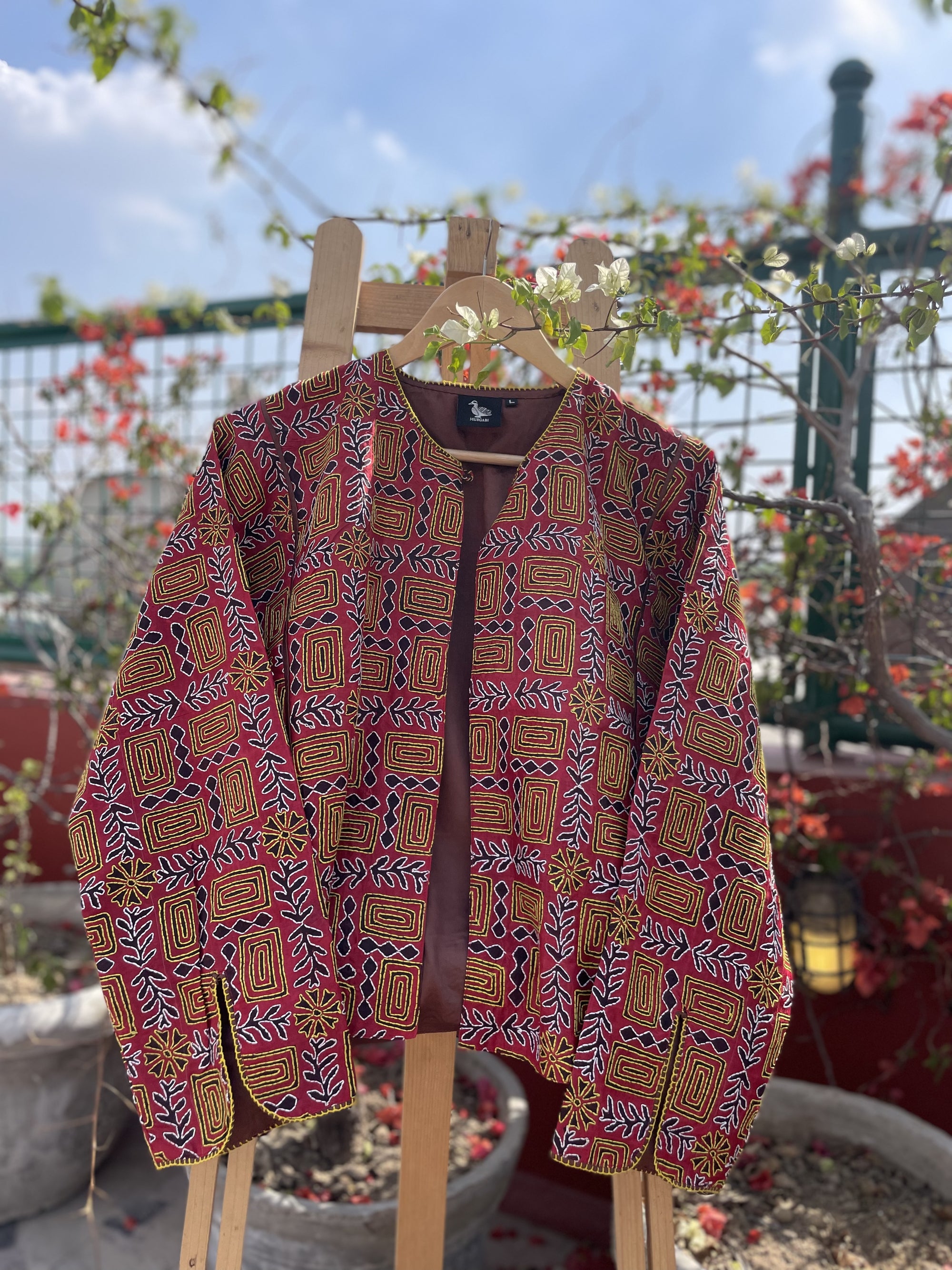 Saaras Blockprint Silk Kantha Overlay ~ L