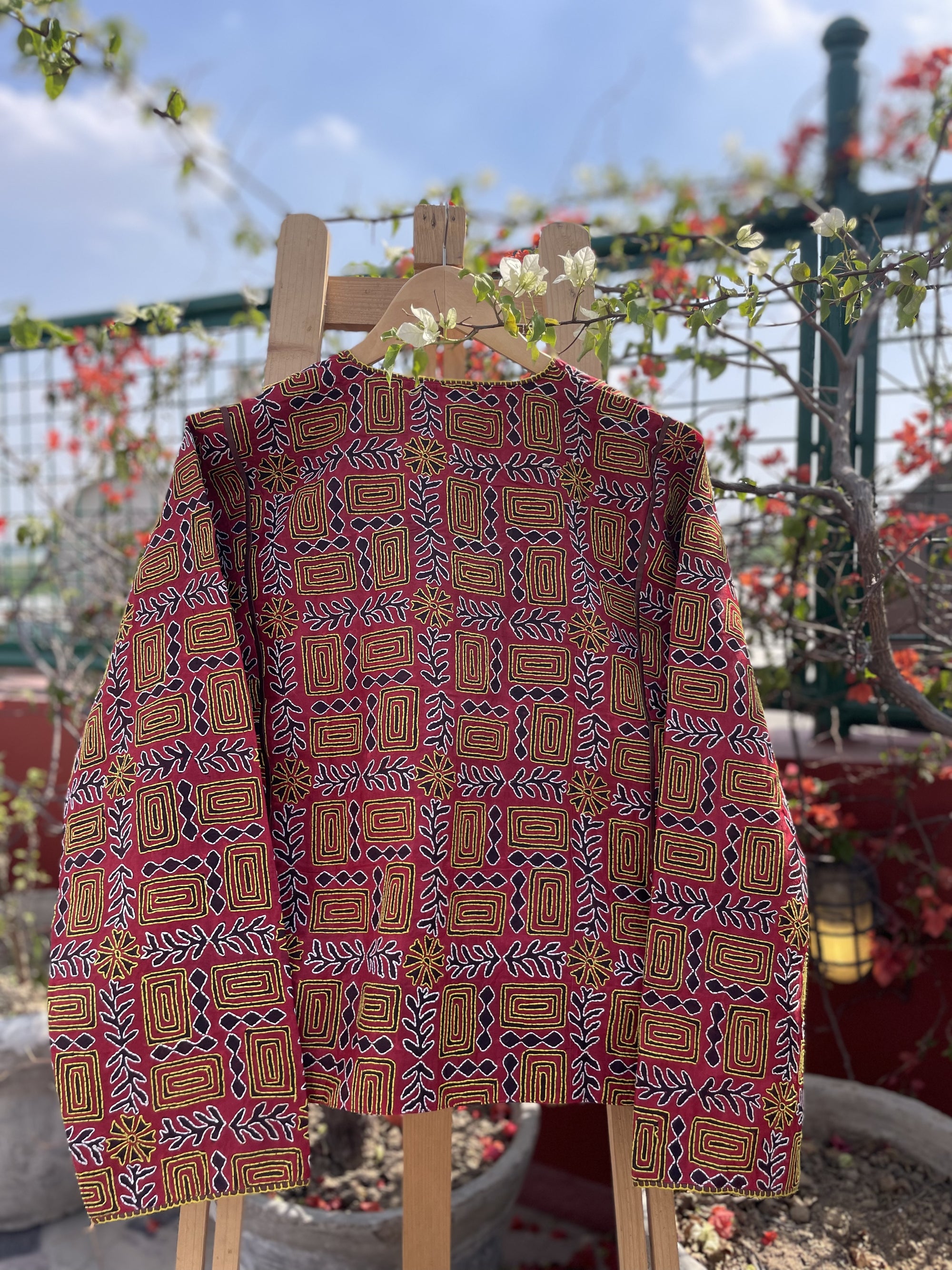 Saaras Blockprint Silk Kantha Overlay ~ L