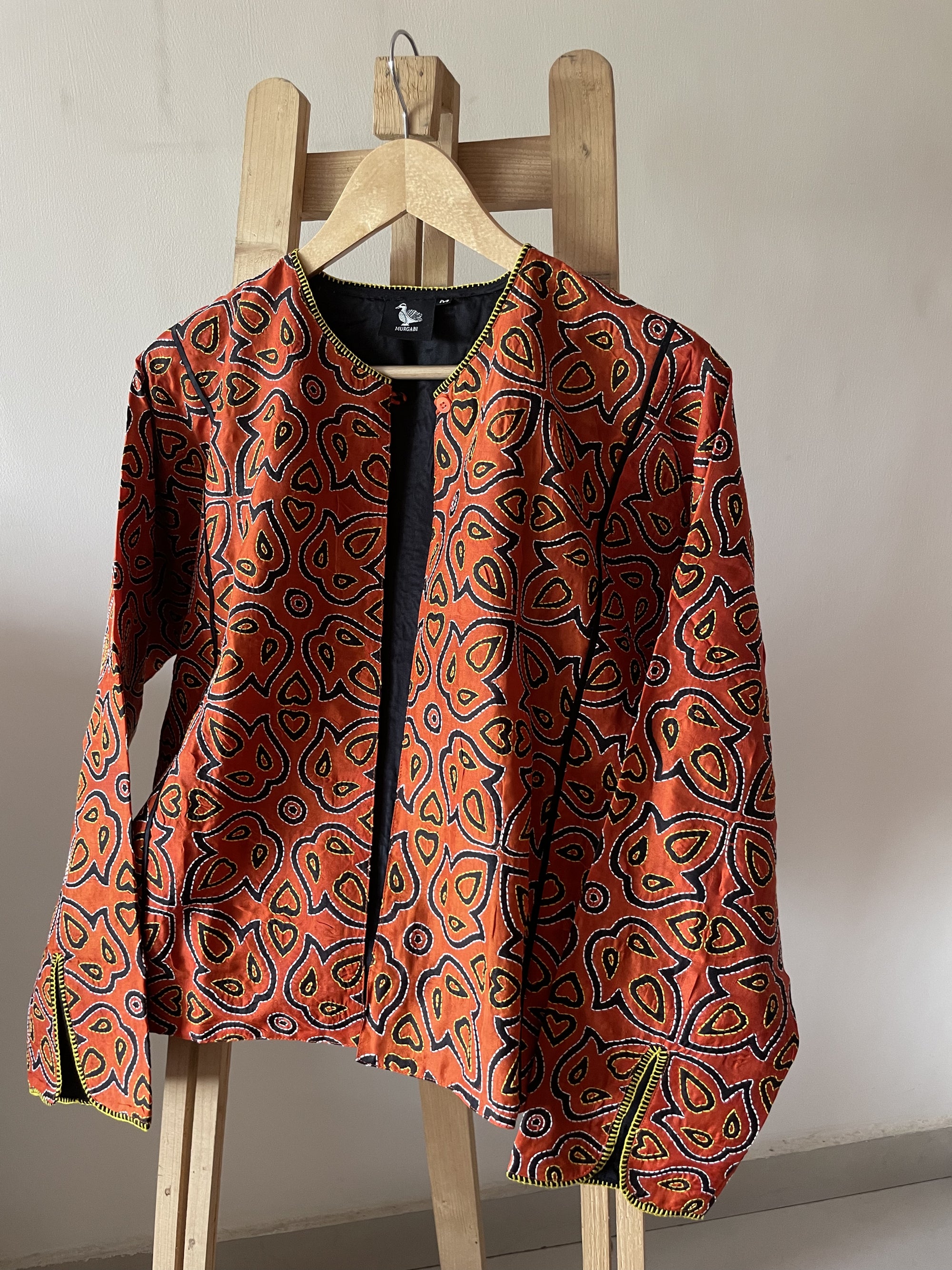 Saaras Blockprint Silk Kantha Overlay ~ M