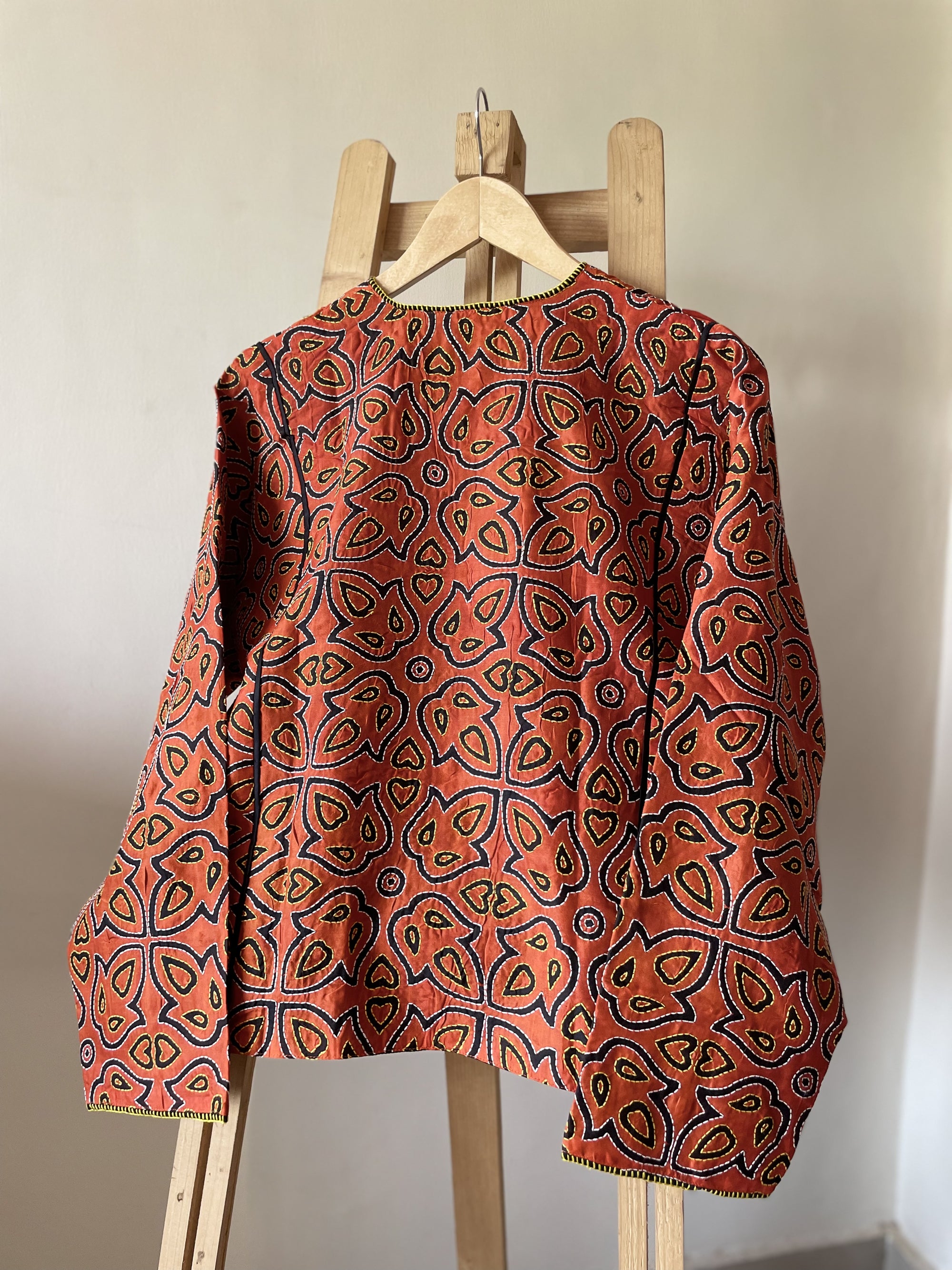 Saaras Blockprint Silk Kantha Overlay ~ M
