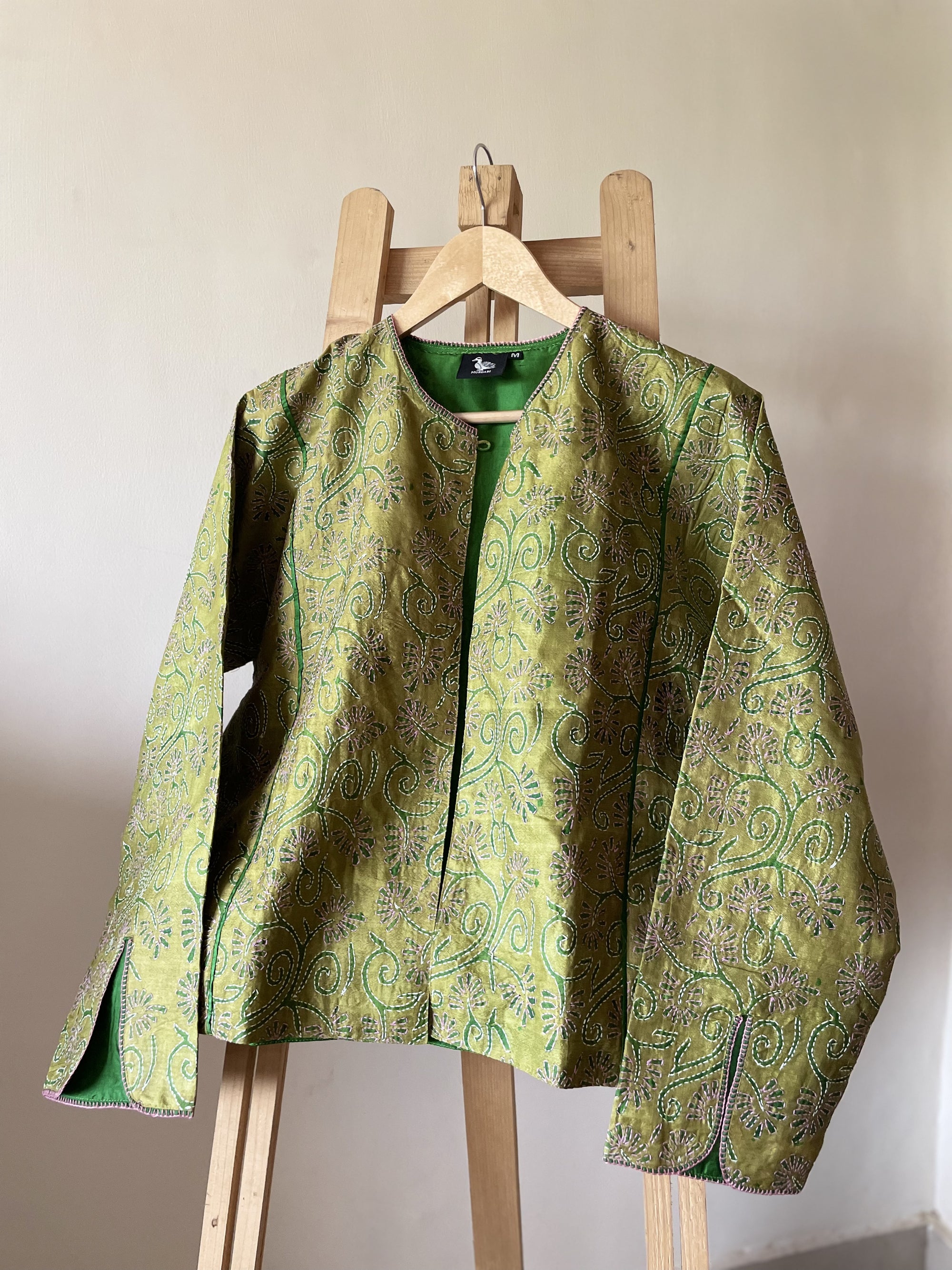 Saaras Blockprint Silk Kantha Overlay ~ M