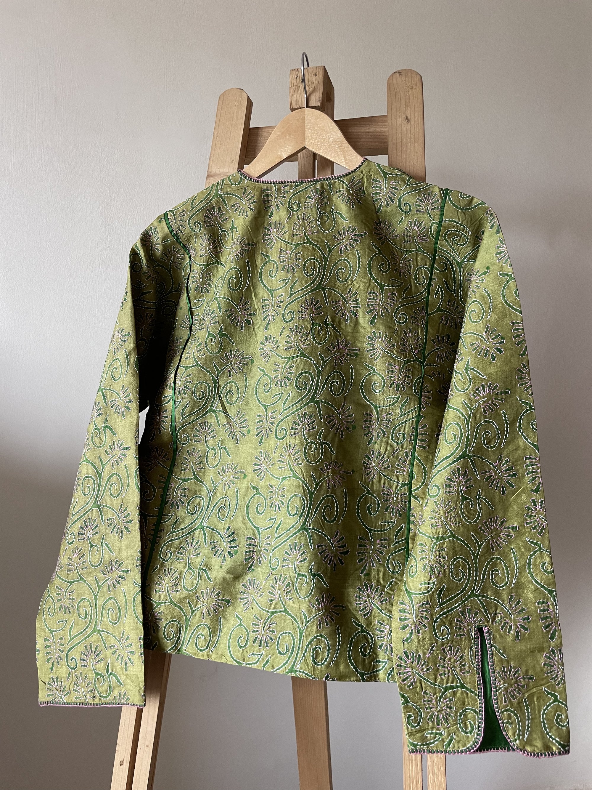 Saaras Blockprint Silk Kantha Overlay ~ M