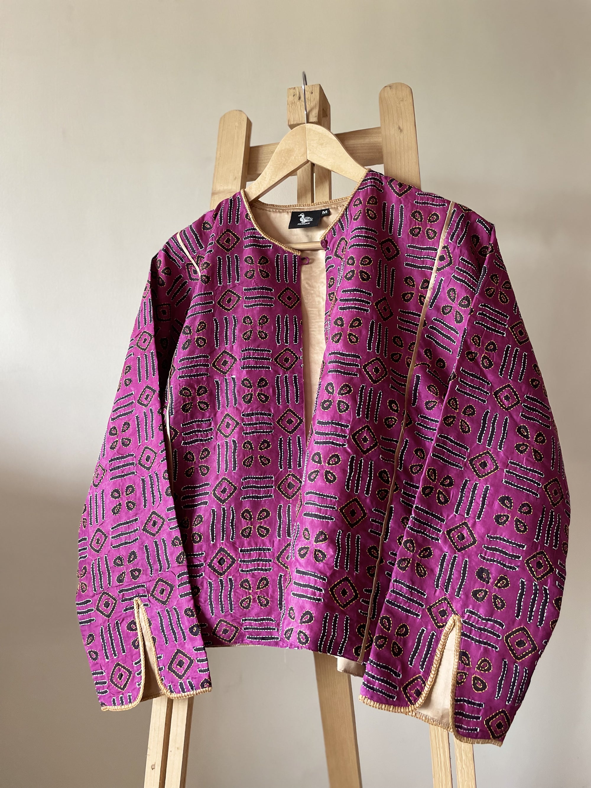 Saaras Blockprint Silk Kantha Overlay ~ M
