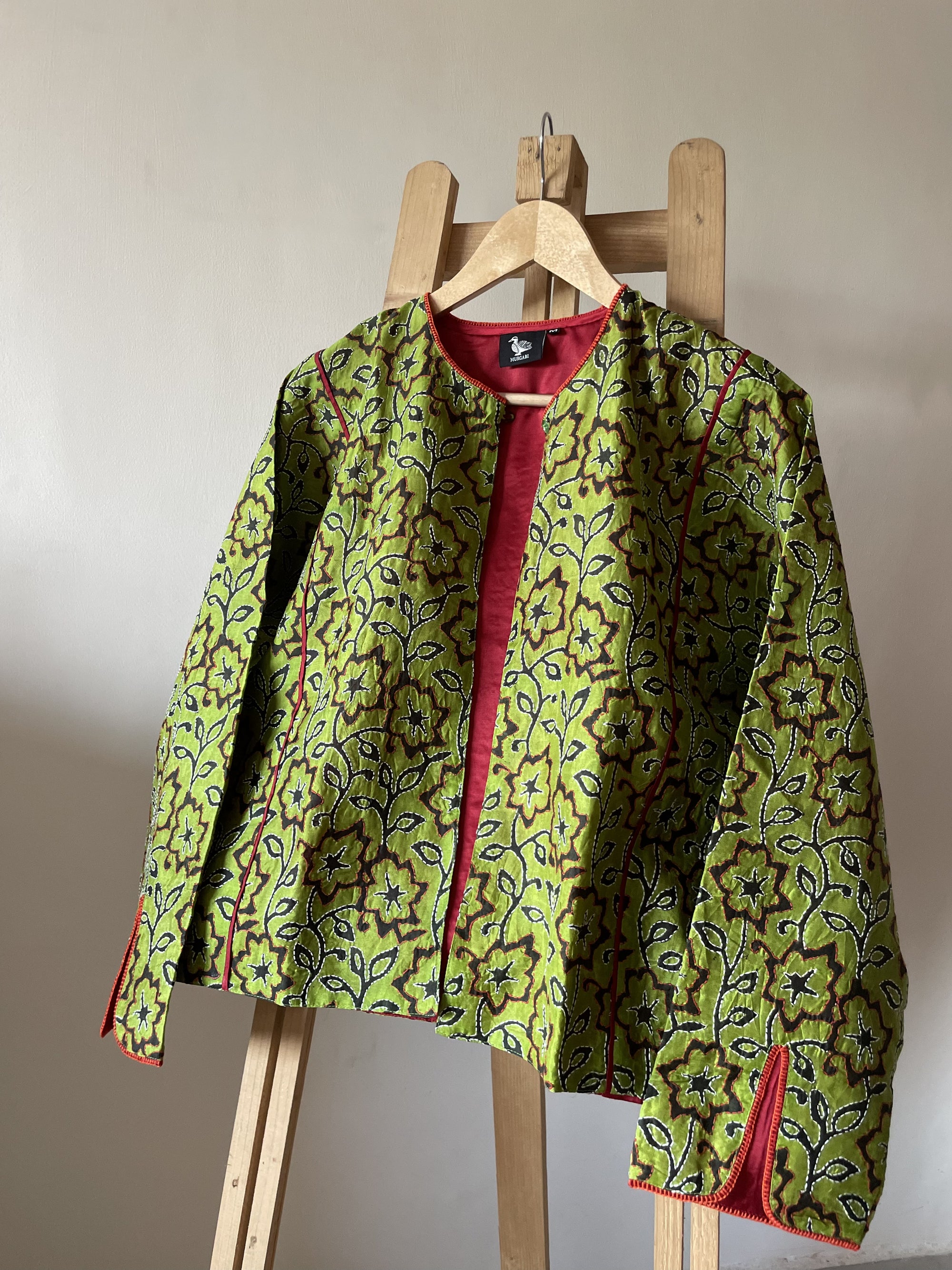 Saaras Blockprint Silk Kantha Overlay ~ M