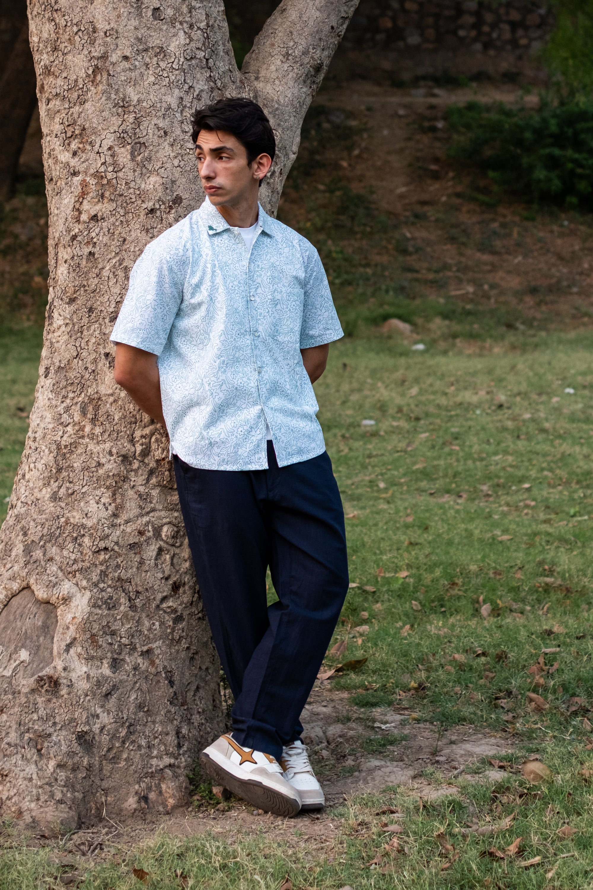 Printed Organic Cotton Bush Shirt ~ Sea Green