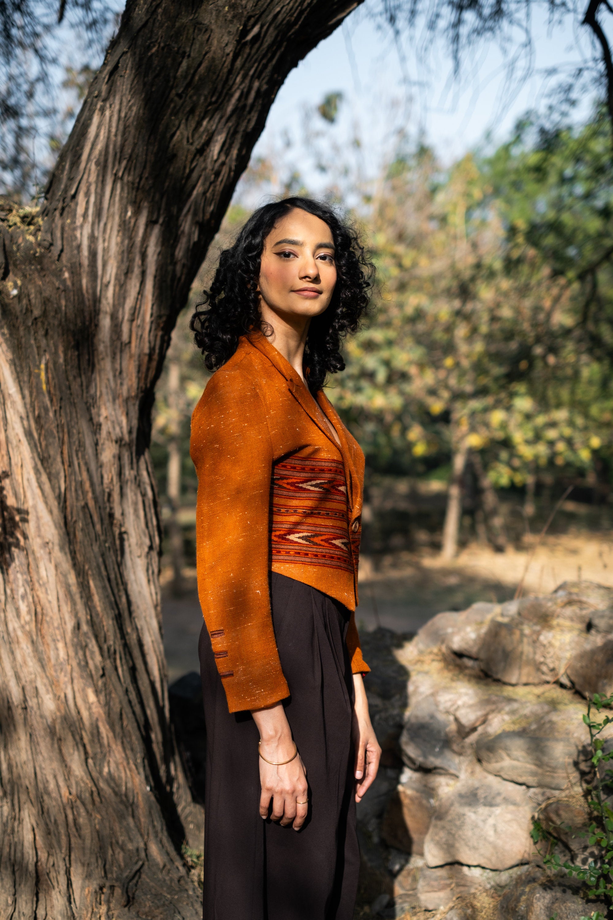 Monal Cropped Suit Jacket ~ Rust