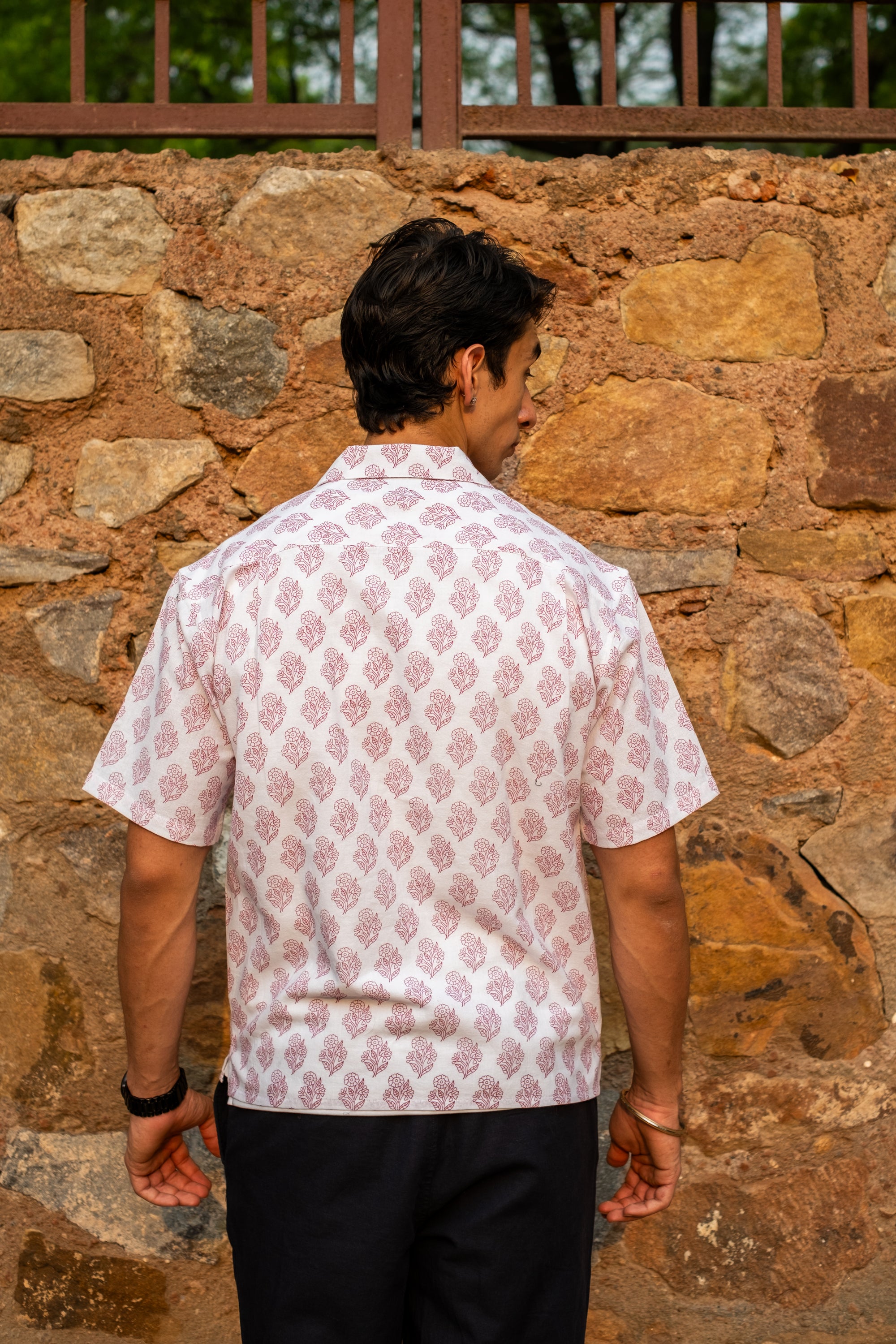 Printed Organic Cotton Bush Shirt ~ Pink