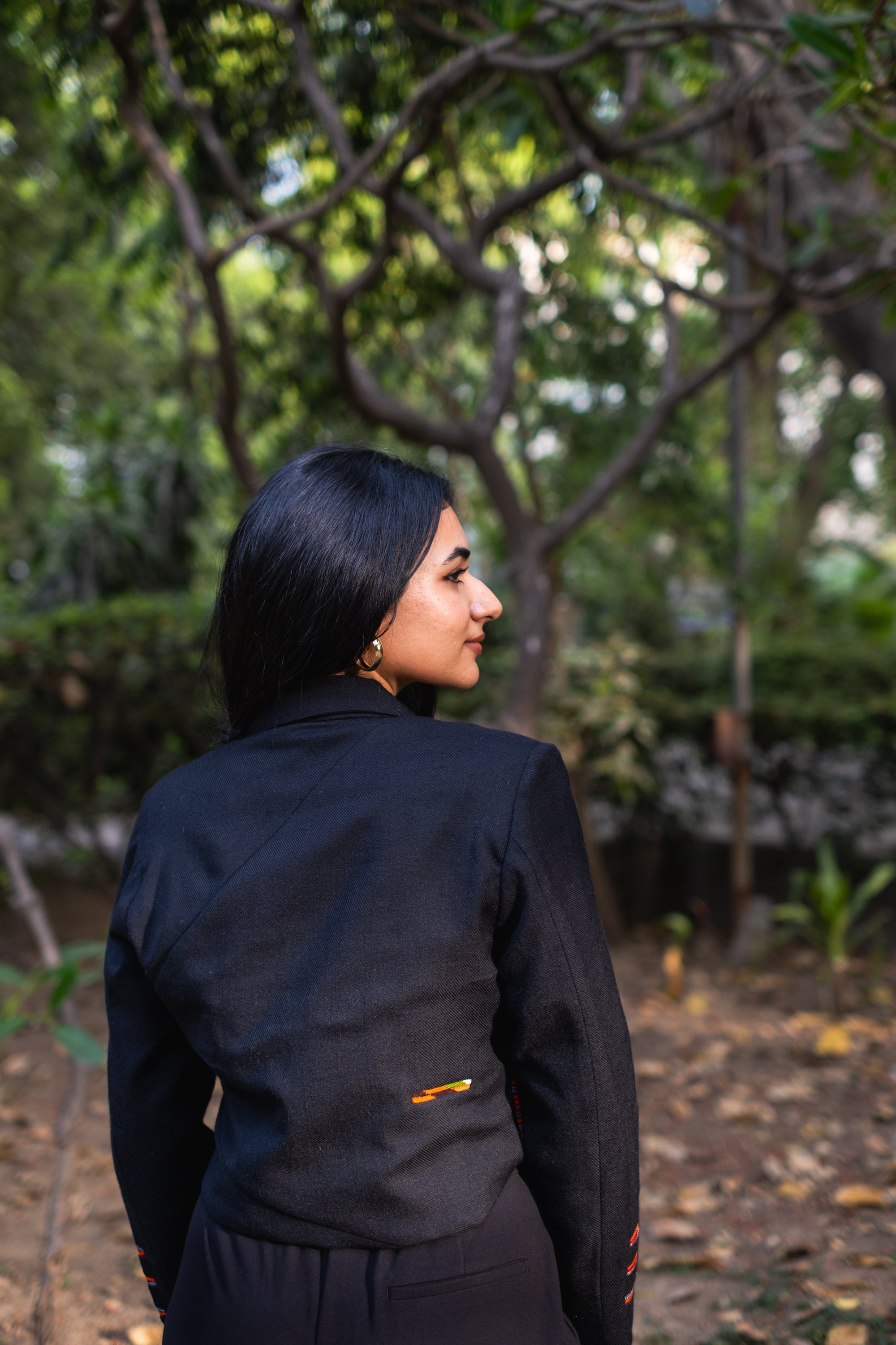 Monal Cropped Suit Jacket ~ Black with Multicoloured Border