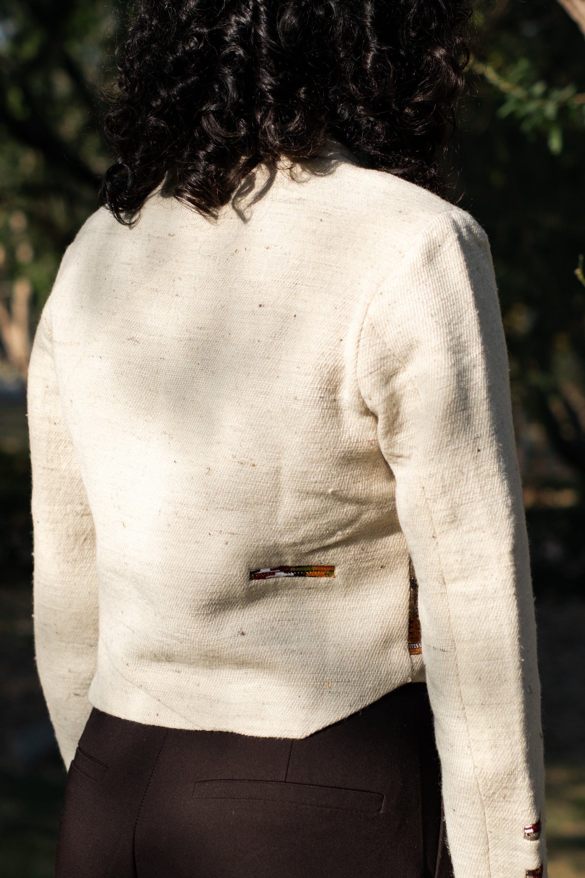 Monal Cropped Suit Handloom Jacket ~ Cream