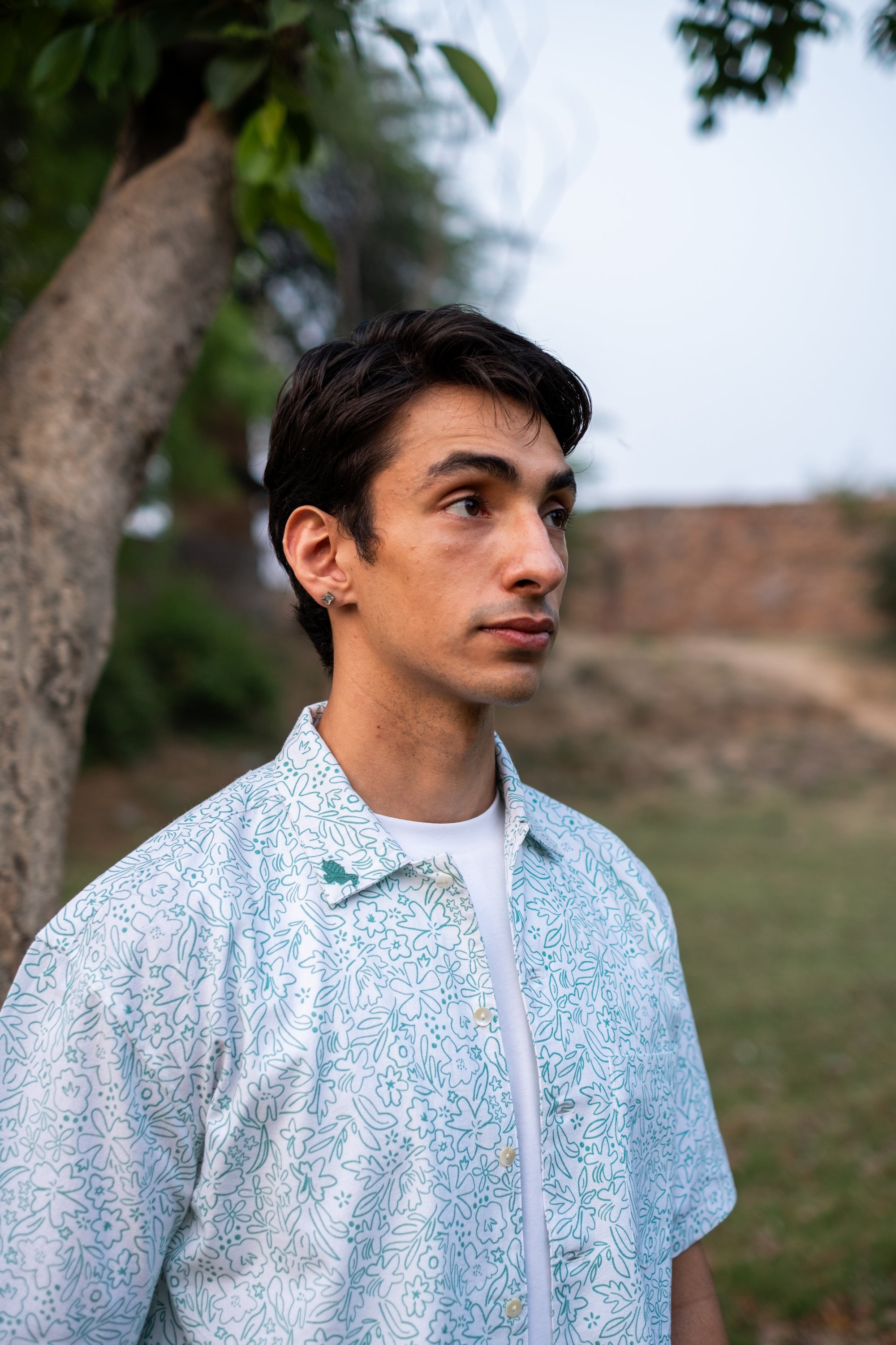 Printed Organic Cotton Bush Shirt ~ Sea Green