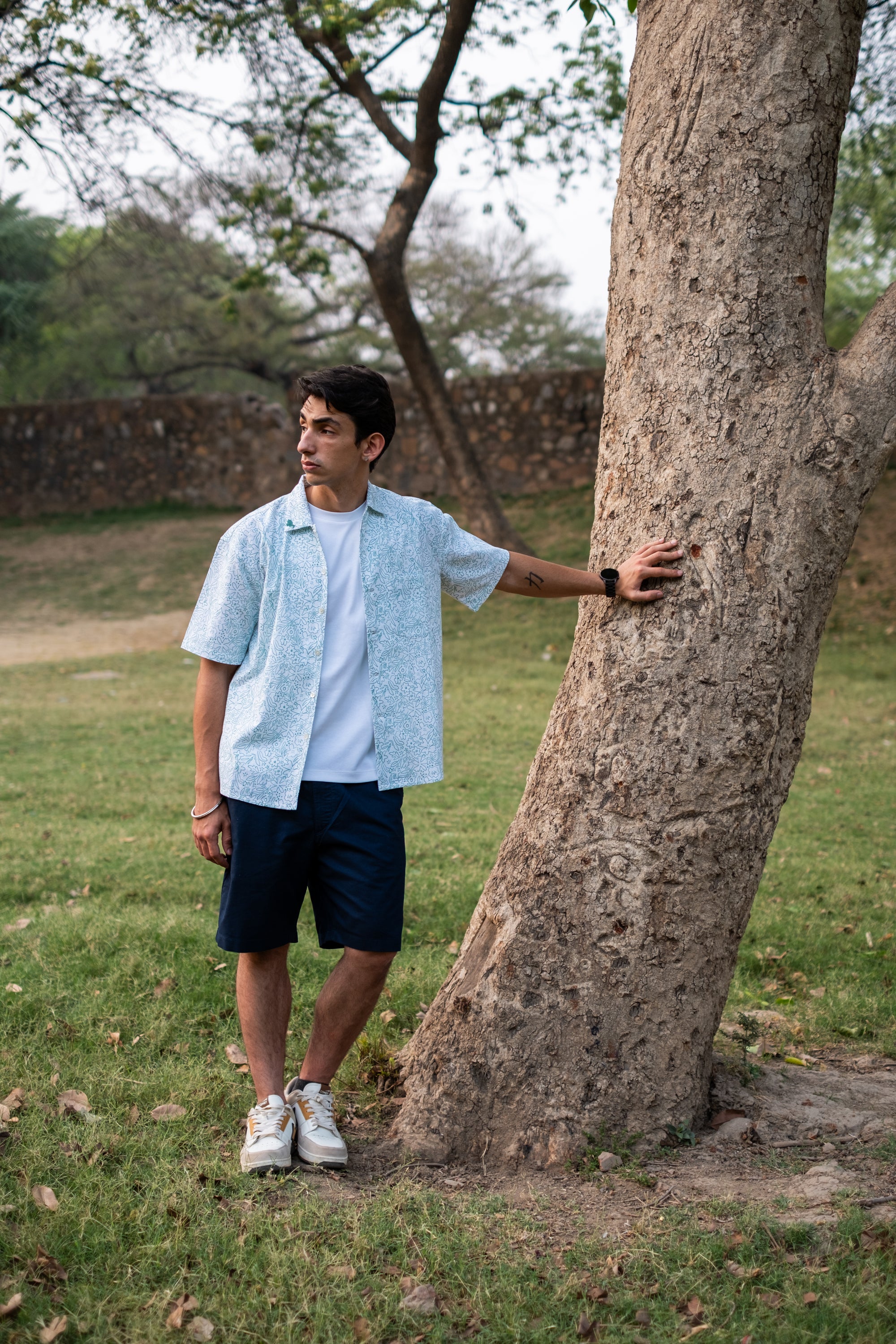 Printed Organic Cotton Bush Shirt ~ Sea Green