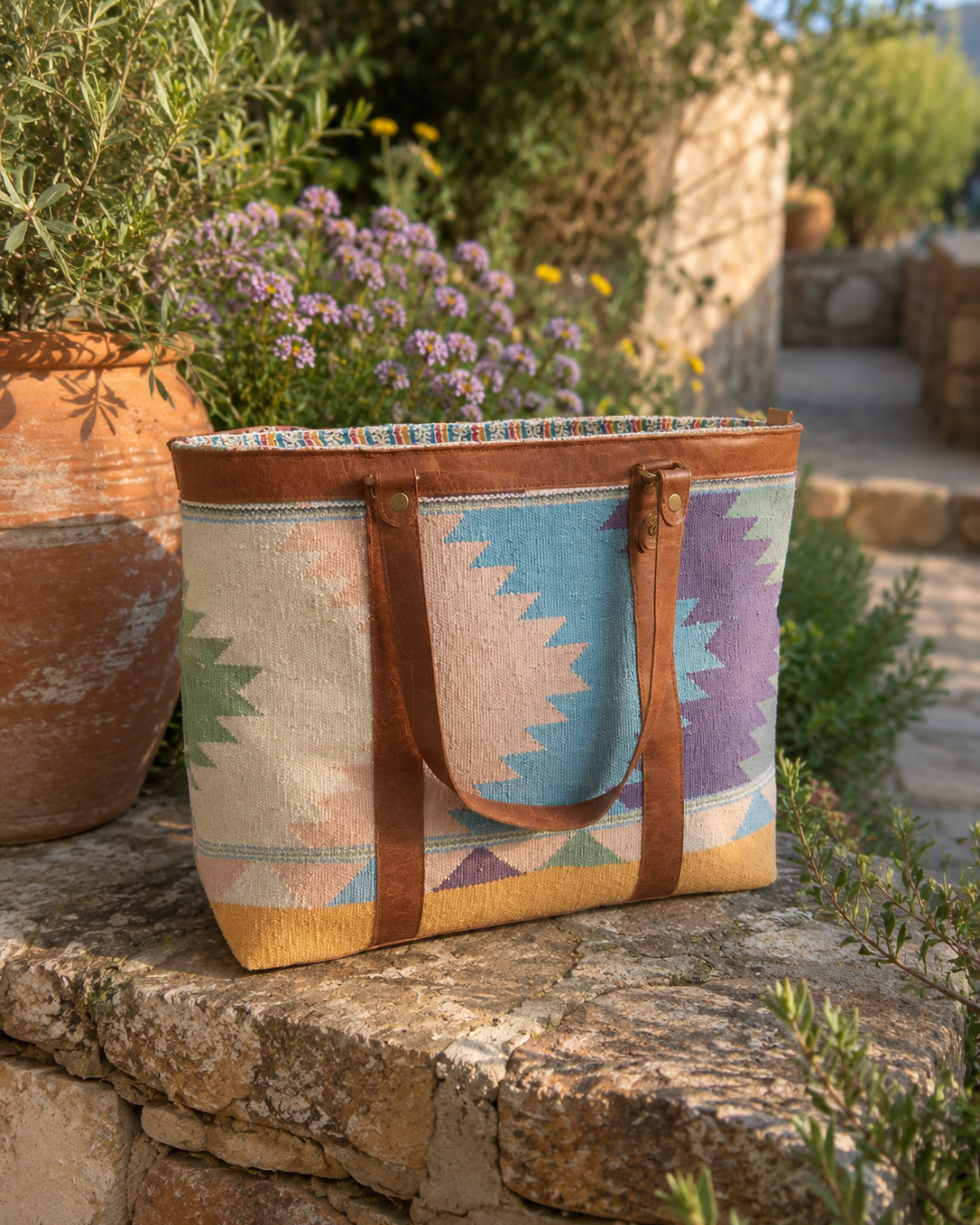 Patola ~ Multicoloured Zig Zag Medium Tote Bag