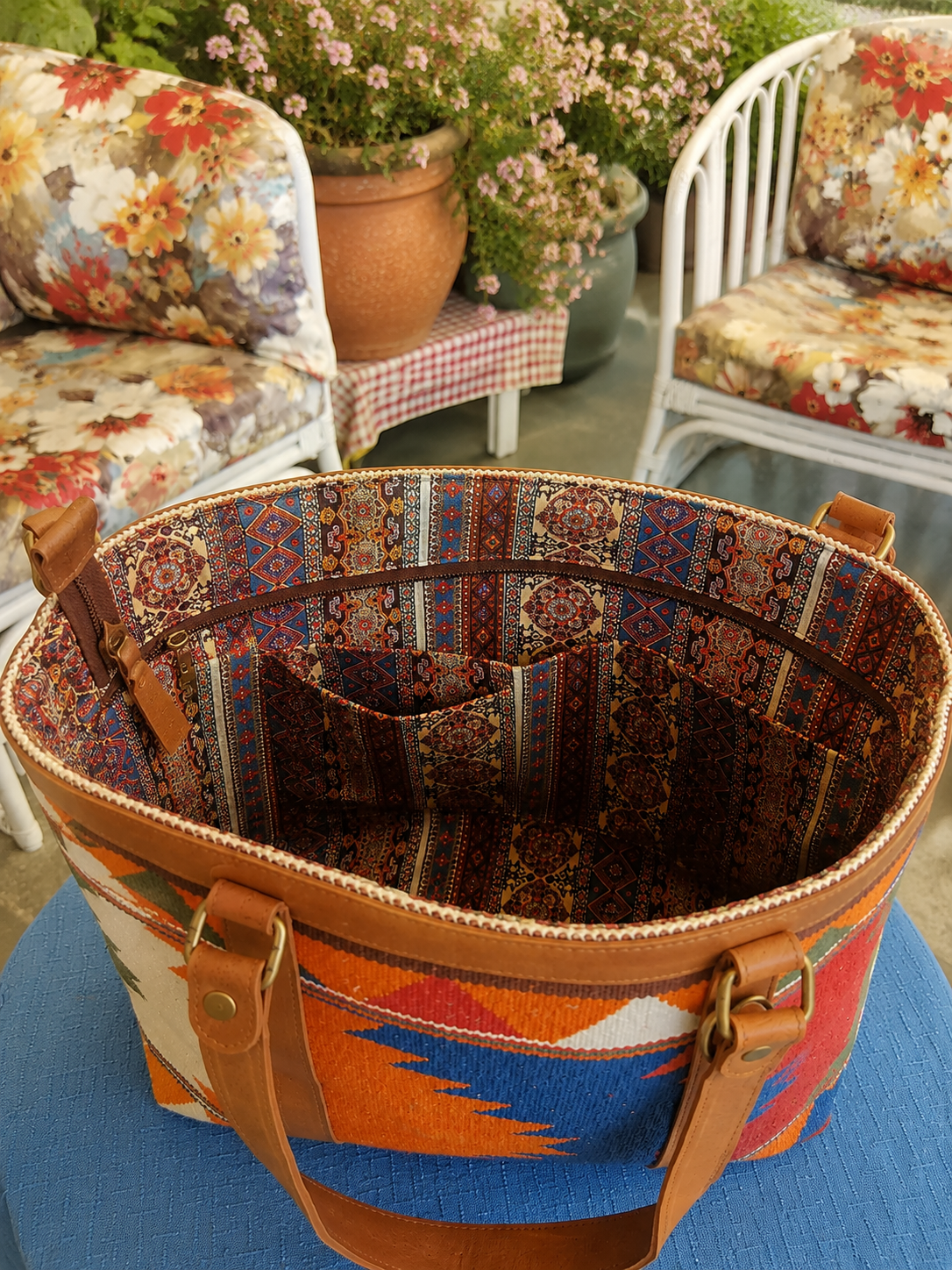 Patola Tote Bag ~ Orange, Red, Blue and Green
