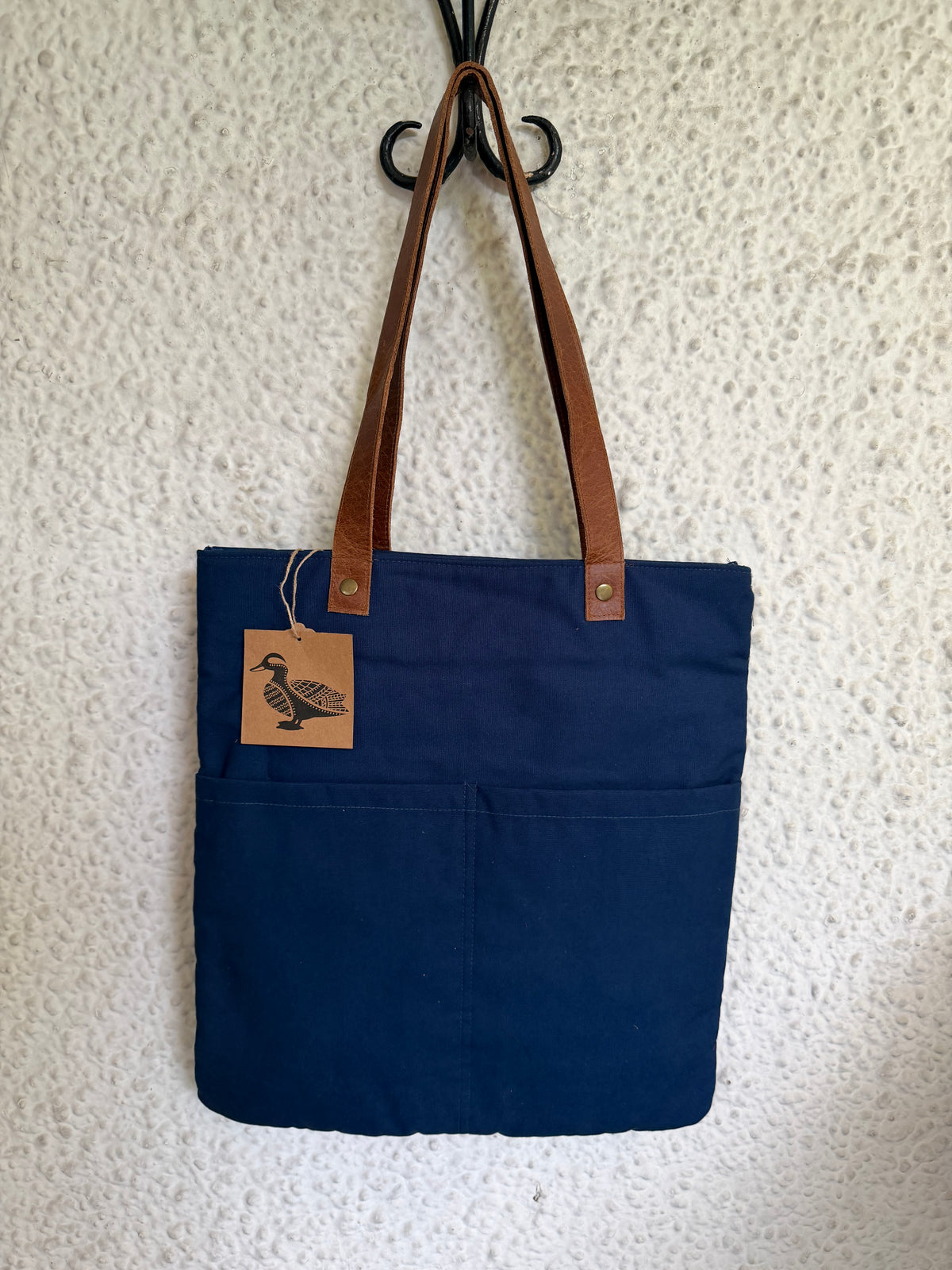 Dupki ~ Woven Ducks on Blue Canvas Tote