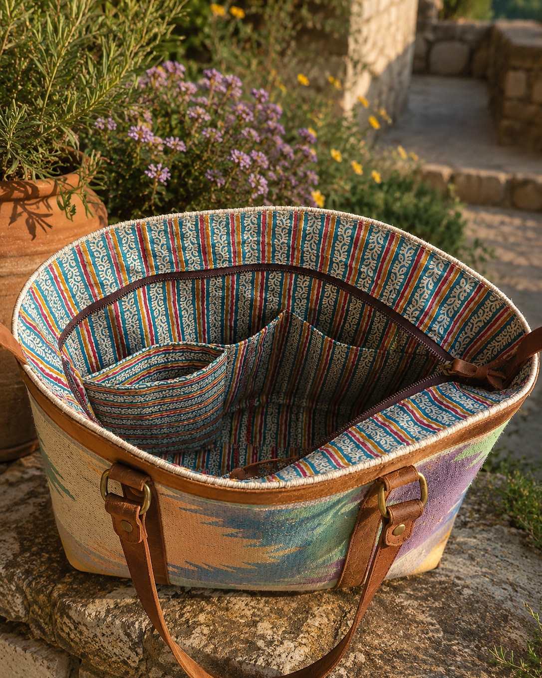 Patola ~ Multicoloured Zig Zag Medium Tote Bag