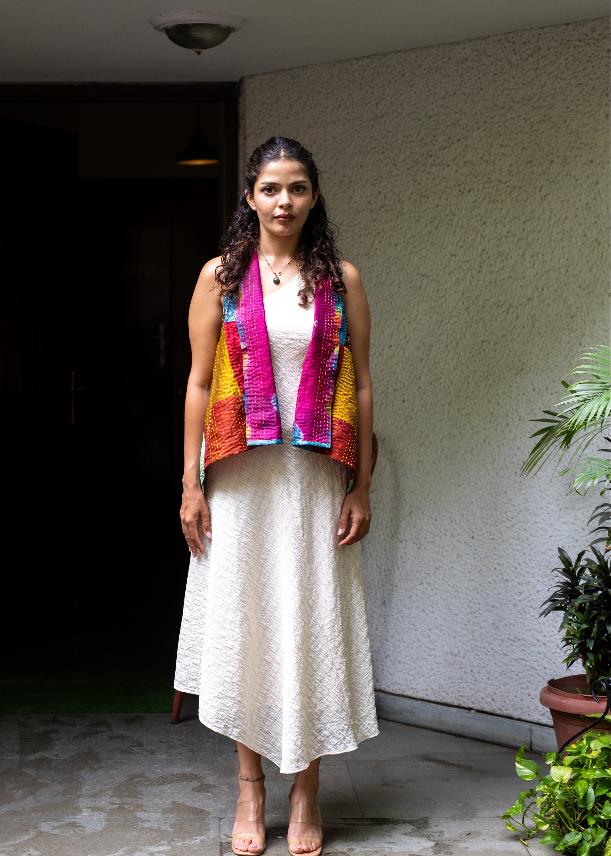 Kantha Silk Patchwork Overlay-RedBluePink(L)