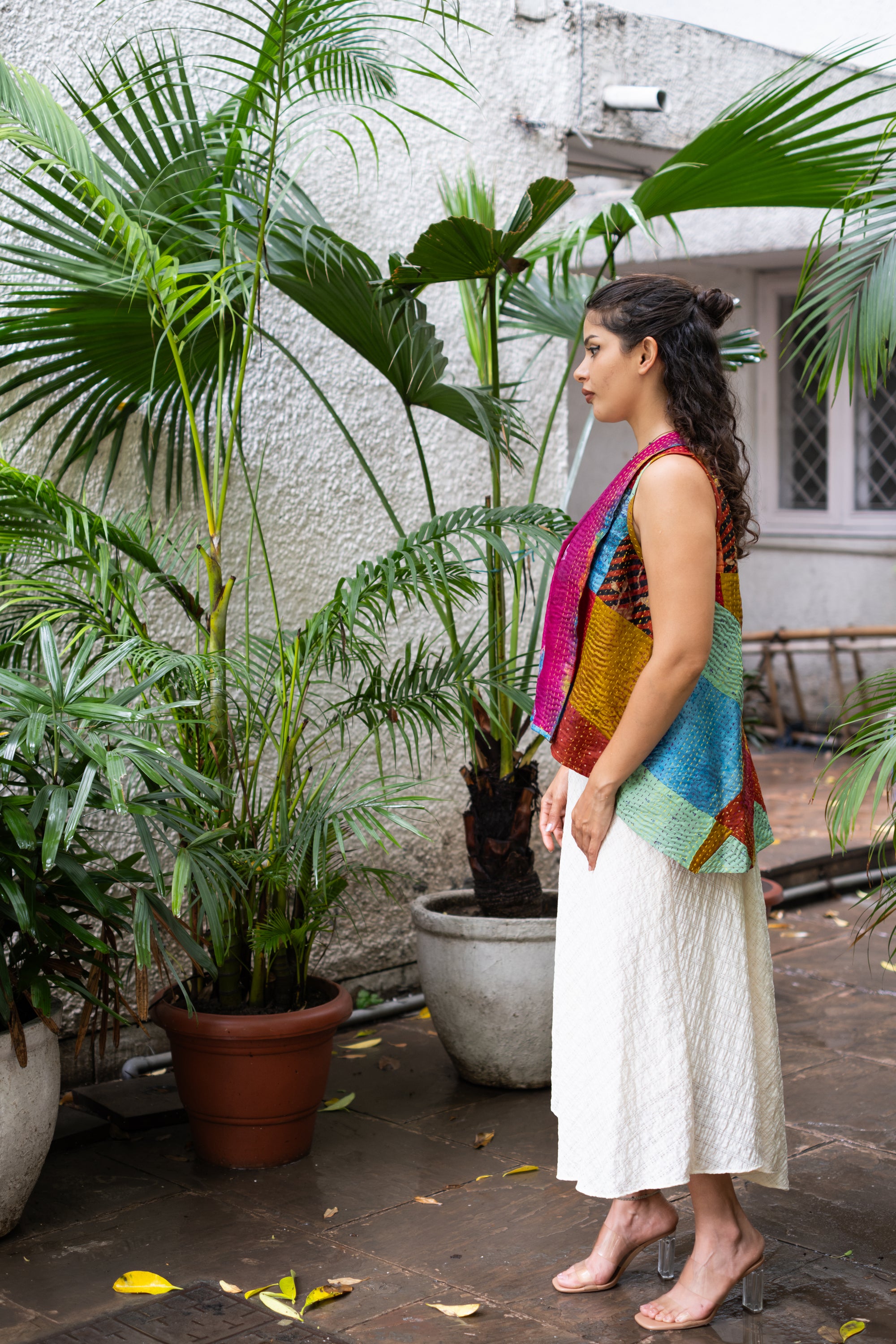 Kantha Silk Patchwork Overlay-RedBluePink(L)