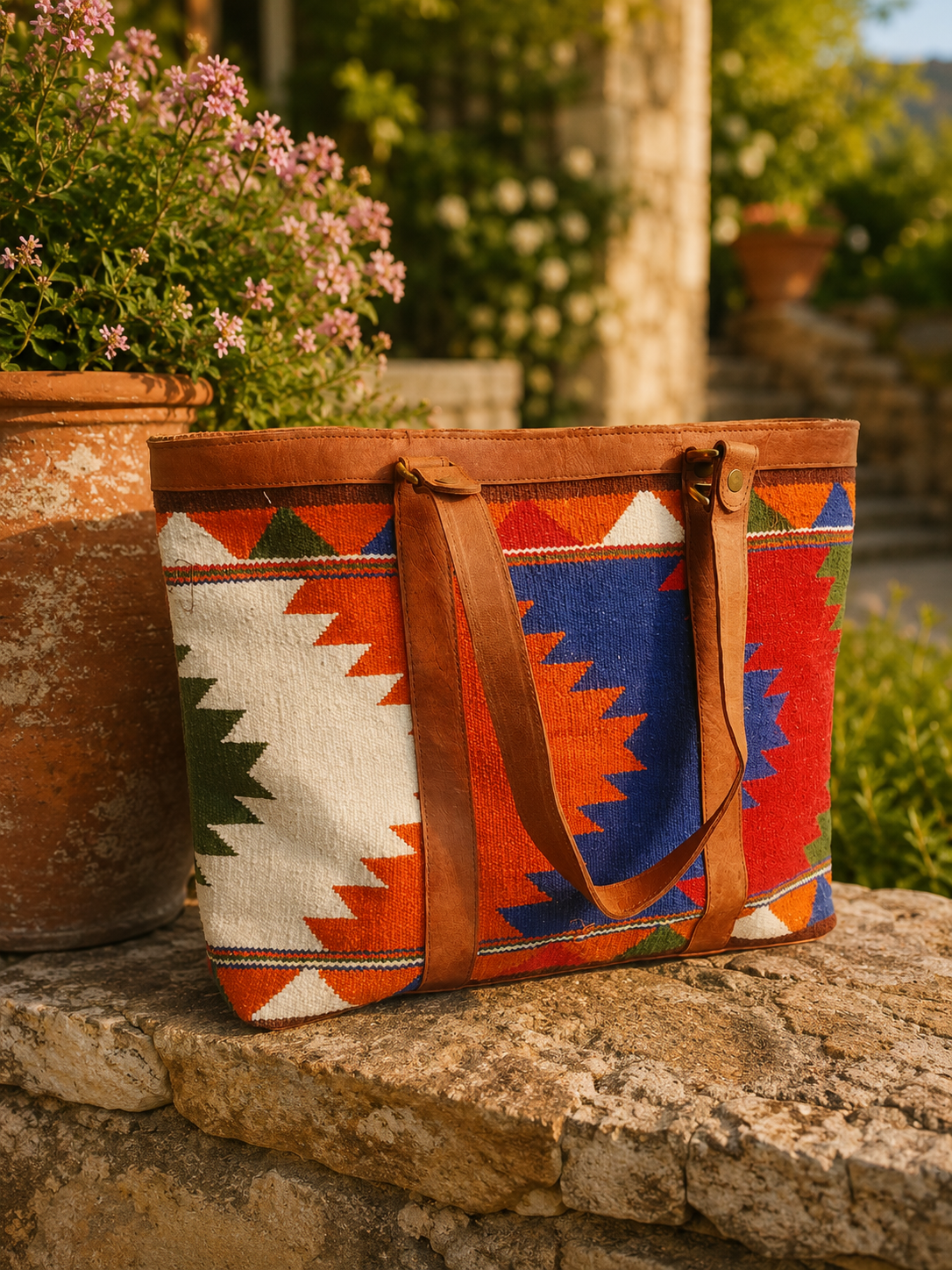 Patola Tote Bag ~ Orange, Red, Blue and Green