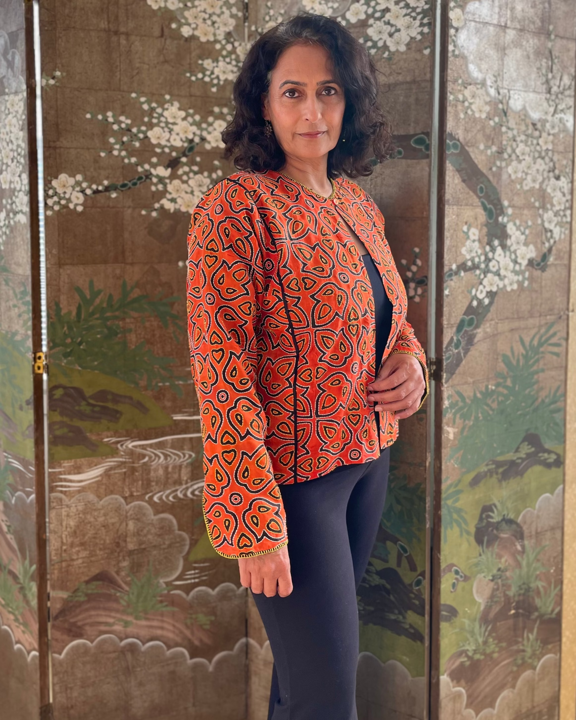 Saaras Blockprint Silk Kantha Overlay