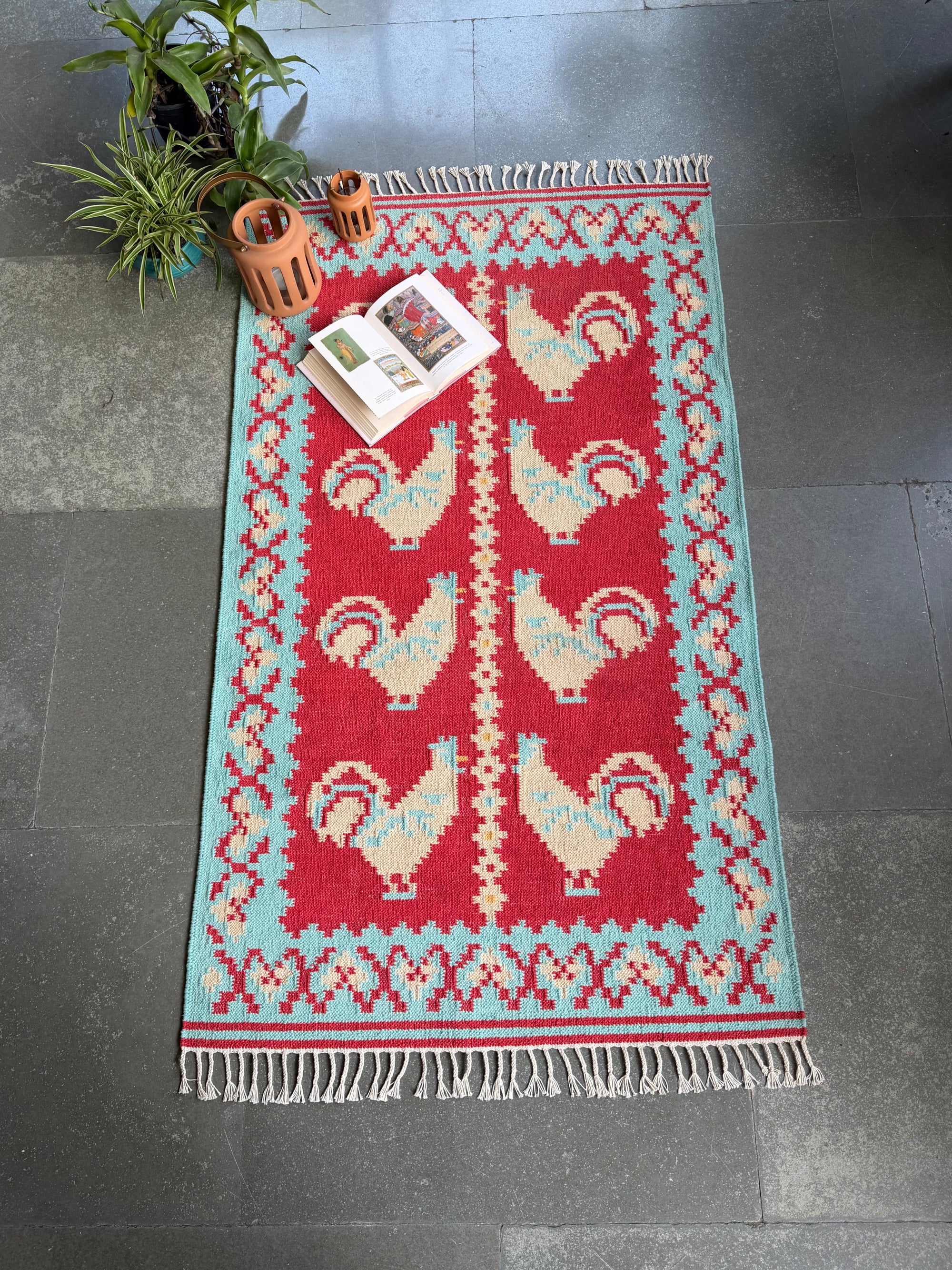 Rising Rooster Durrie ~ Red&amp;Blue