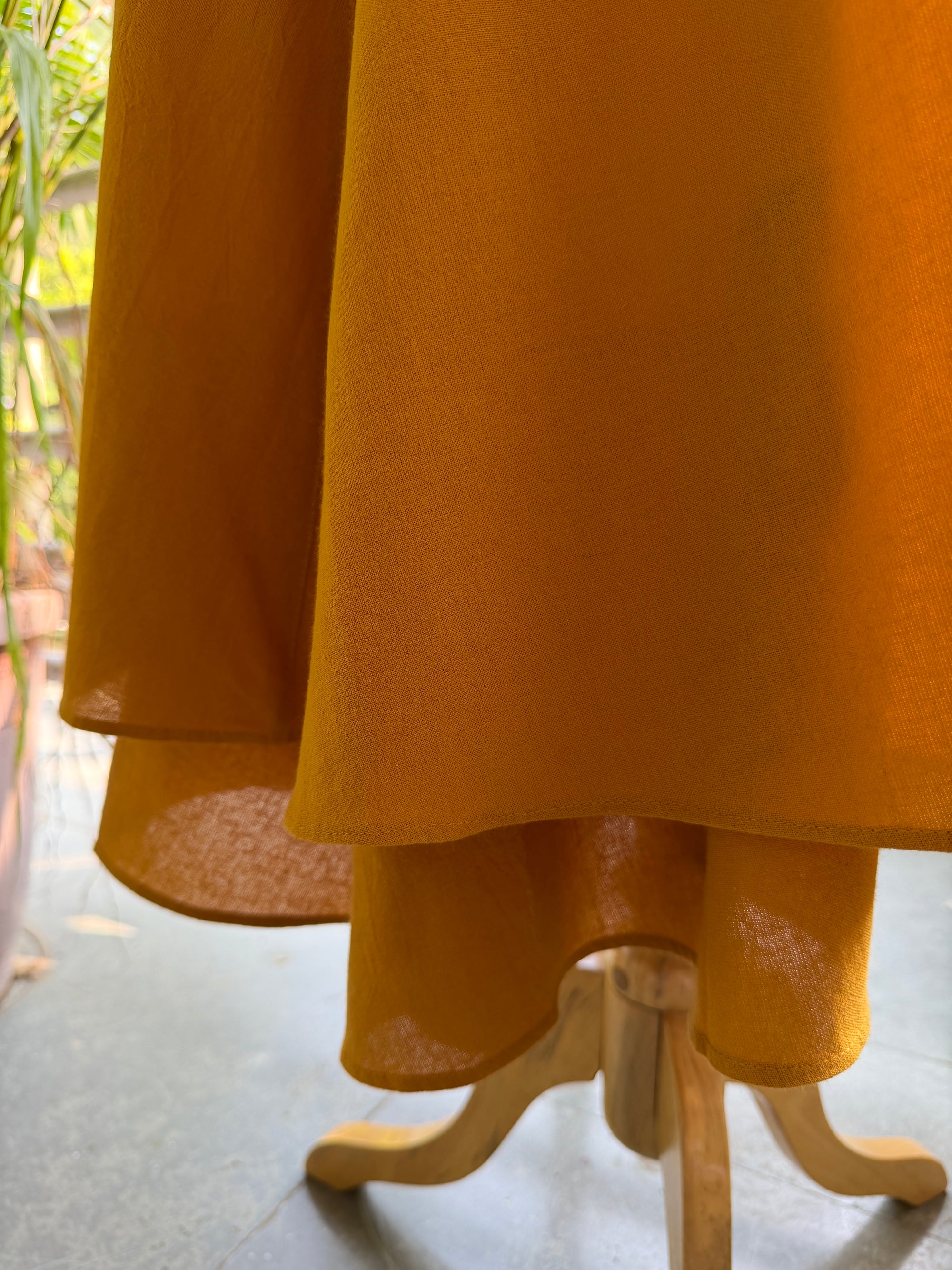 Embroidered Bird Organic Cotton Dress ~ Mustard