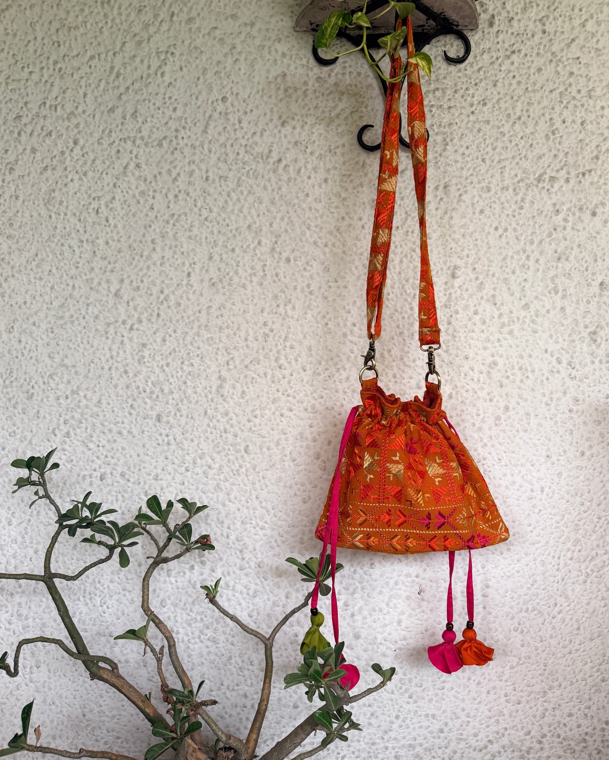 Phulkari Potli Bag~Mustard