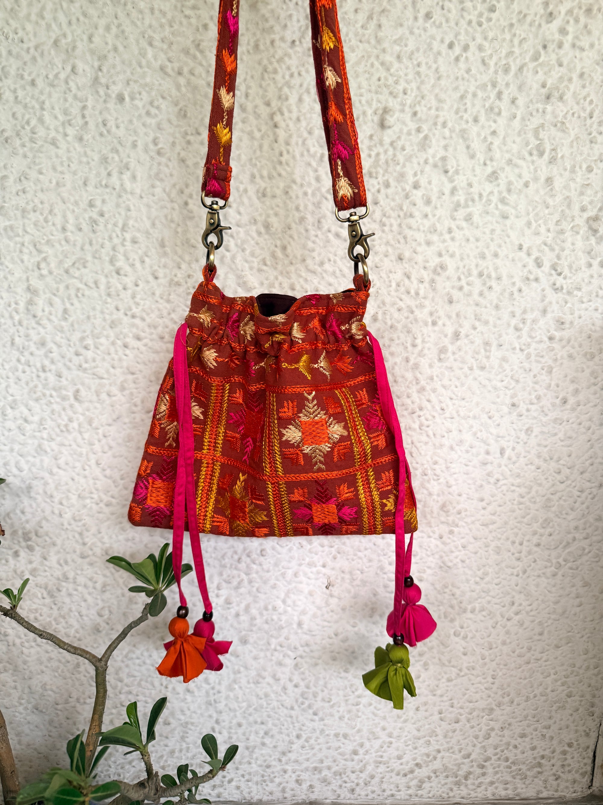 Phulkari Potli Bag~Maroon