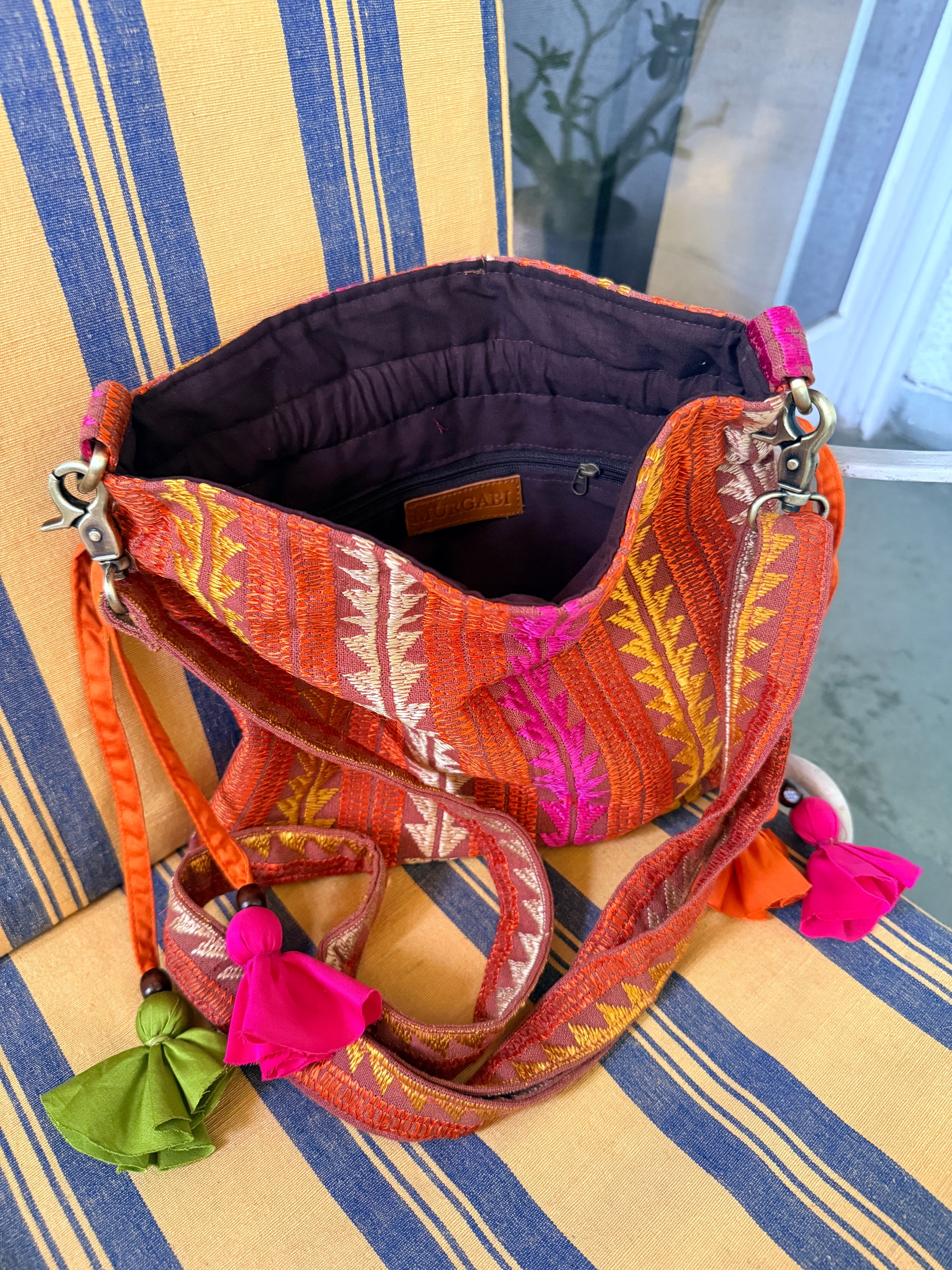 Phulkari Potli Bag~Rust Stripe