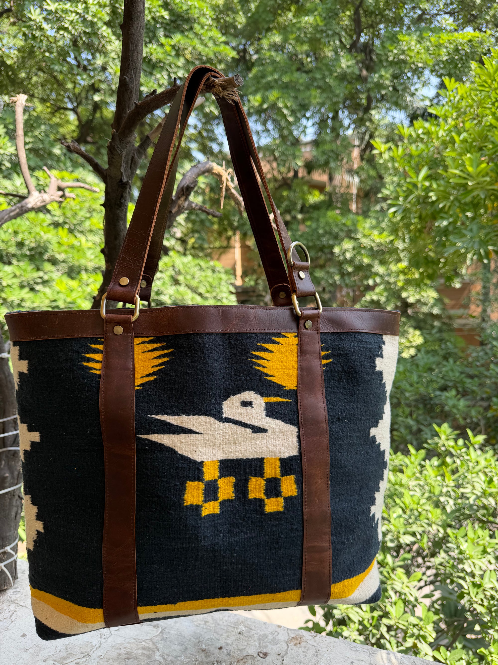 Patola Durrie Bag - White Duck on Black&amp;Yellow
