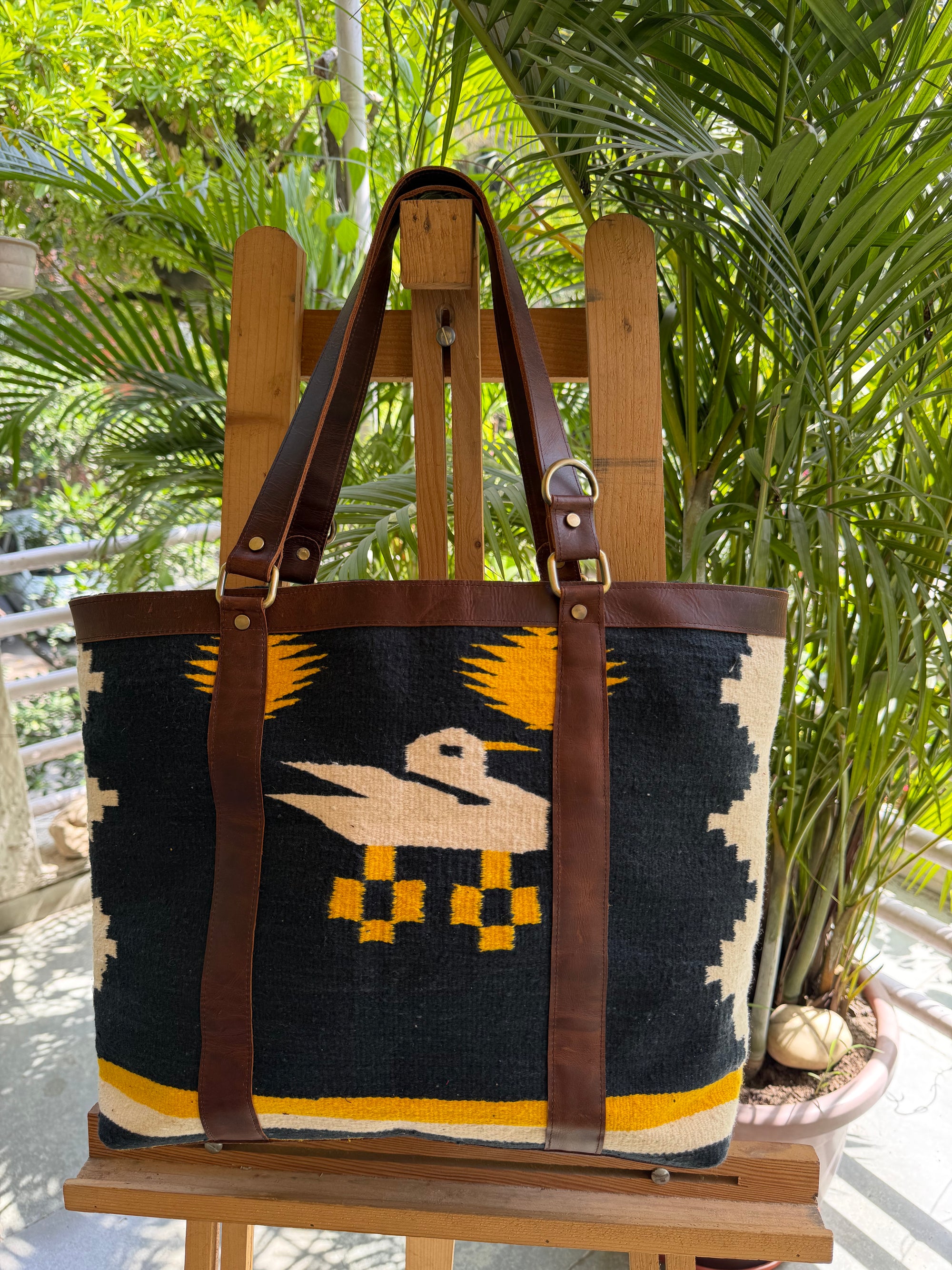 Patola Durrie Bag - White Duck on Black&amp;Yellow