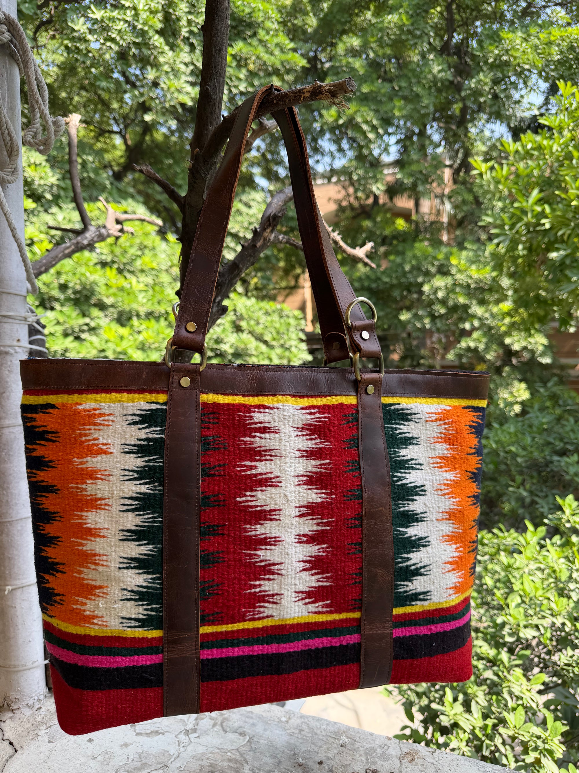 Patola Durrie Bag - Zig Zag Red Orange Green