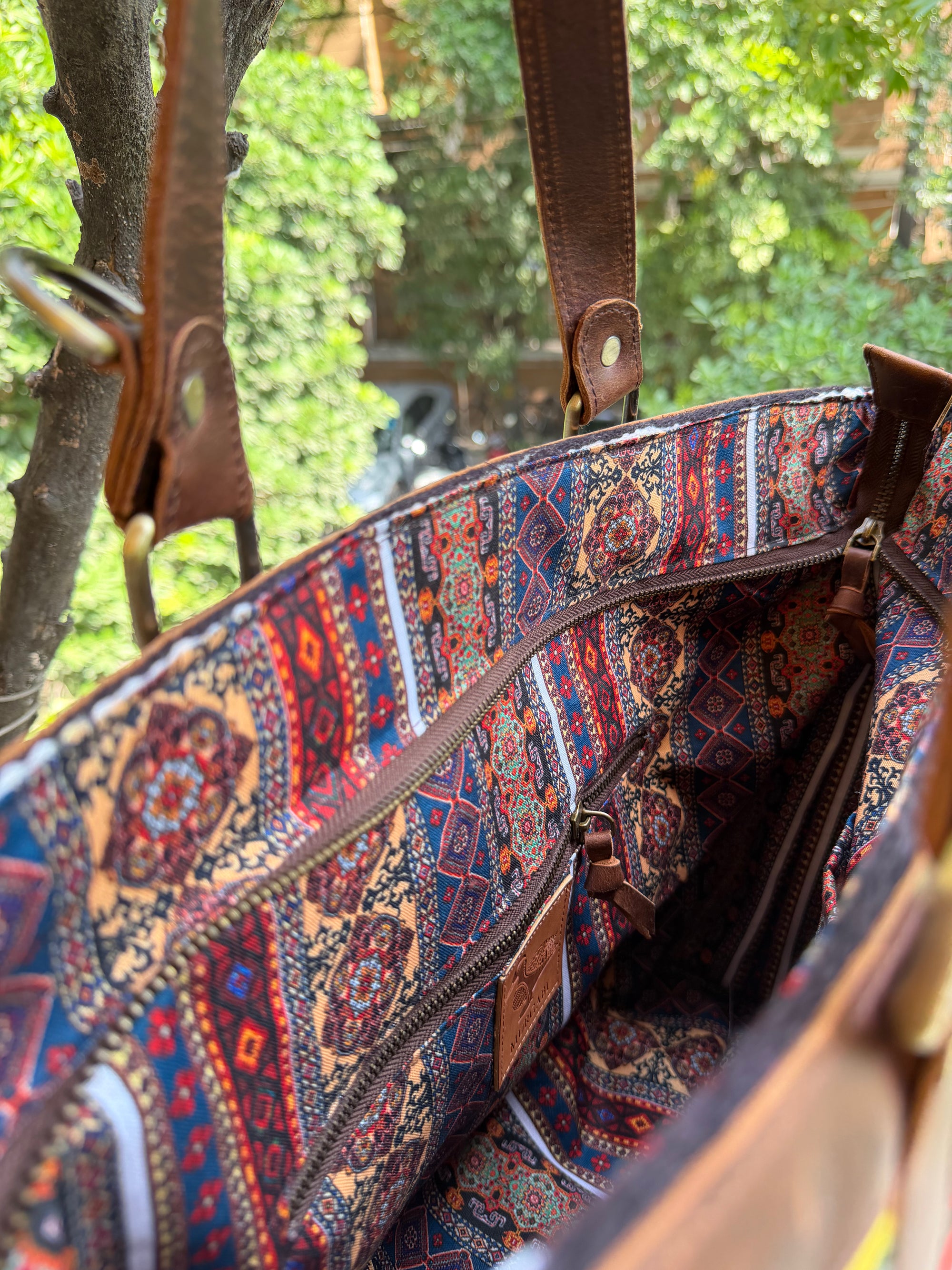 Patola Durrie Bag - Zig Zag Red Orange Green