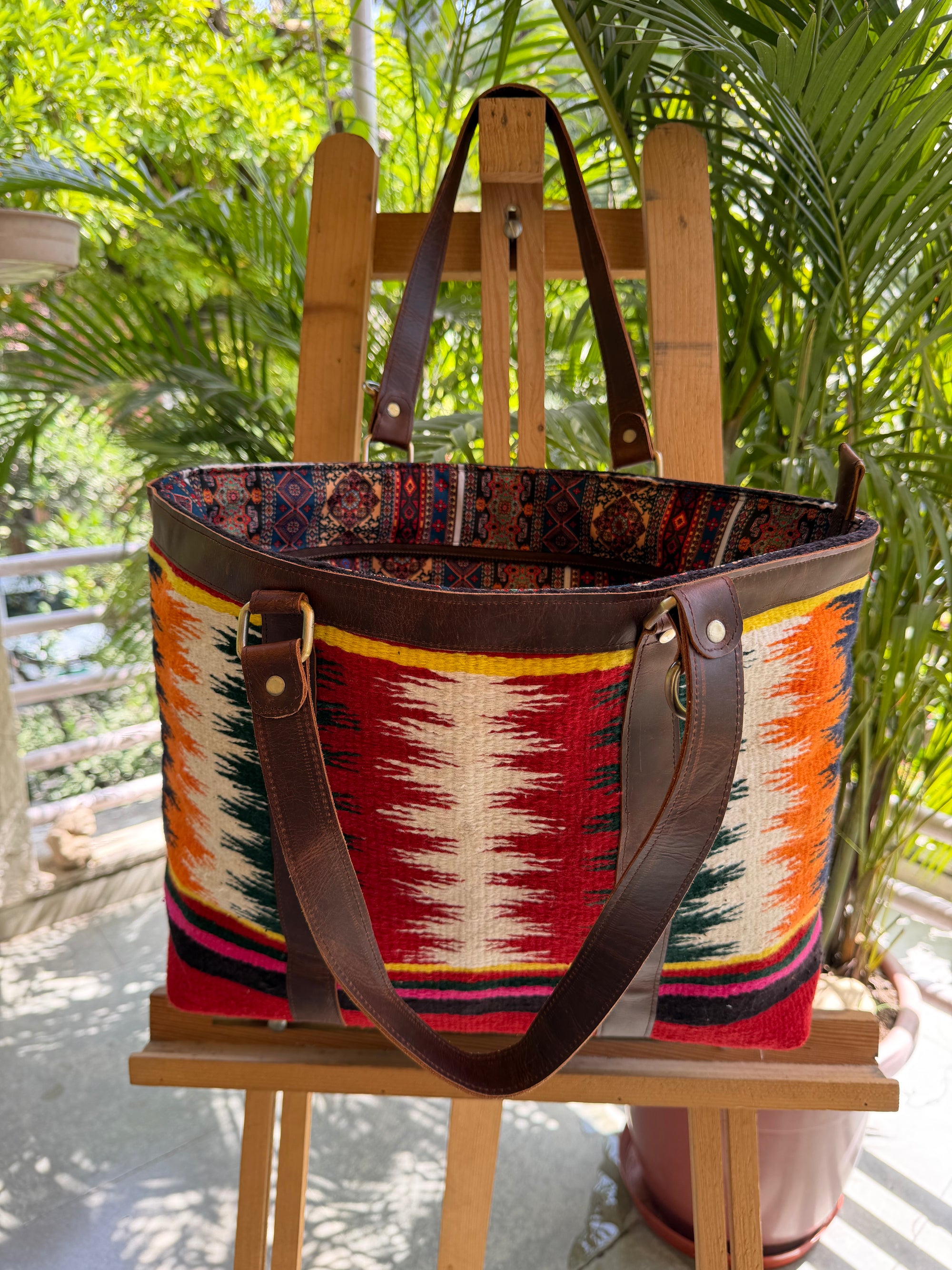 Patola Durrie Bag - Zig Zag Red Orange Green