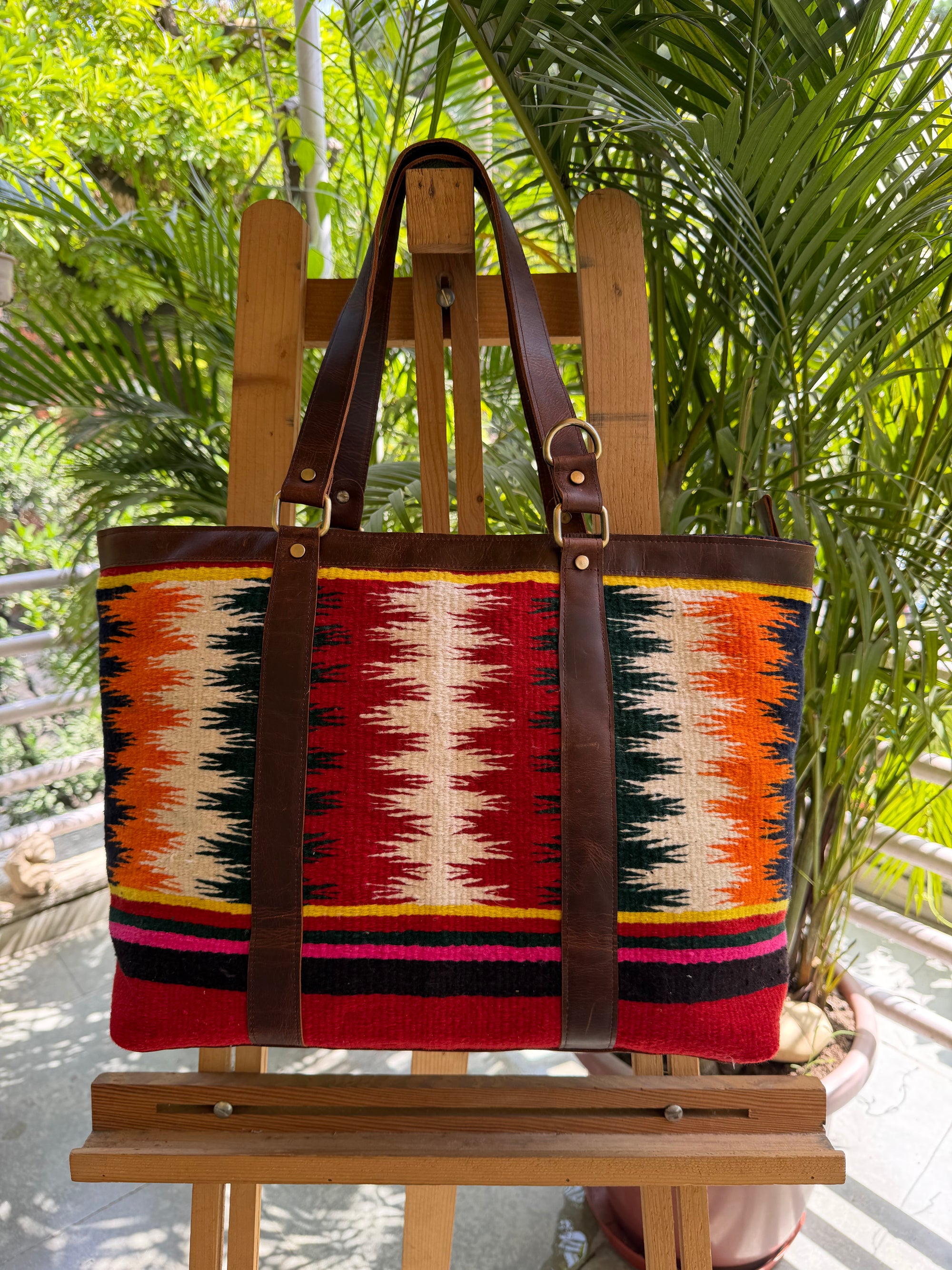 Patola Durrie Bag - Zig Zag Red Orange Green